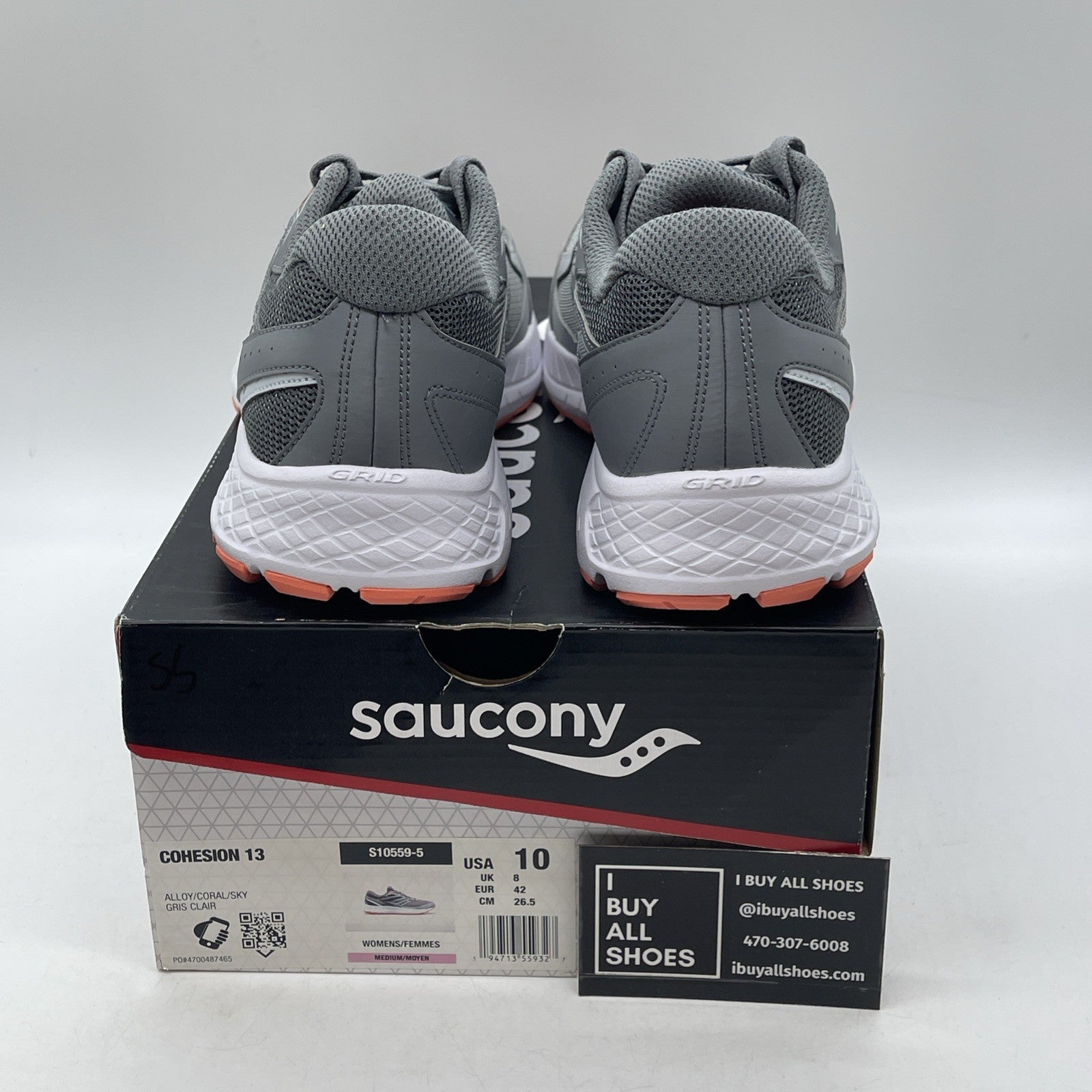 Size 10W - Saucony Cohesion 13 Coral Sky Grey Suede Leather (S10559-5)