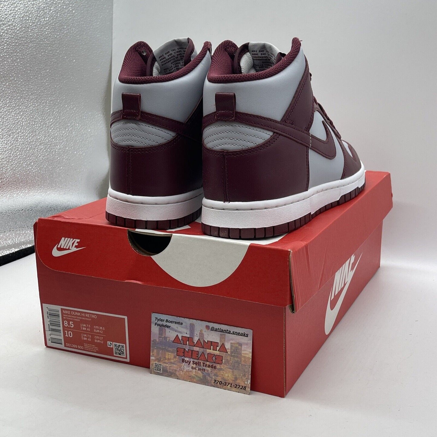 Size 8.5 - Nike Dunk High Dark Beetroot Burgundy Grey Leather (DD1399-600)