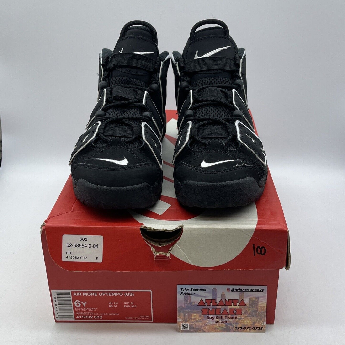 Size 6 (GS) - Nike Air More Uptempo Low Black White Suede  (415082-002)