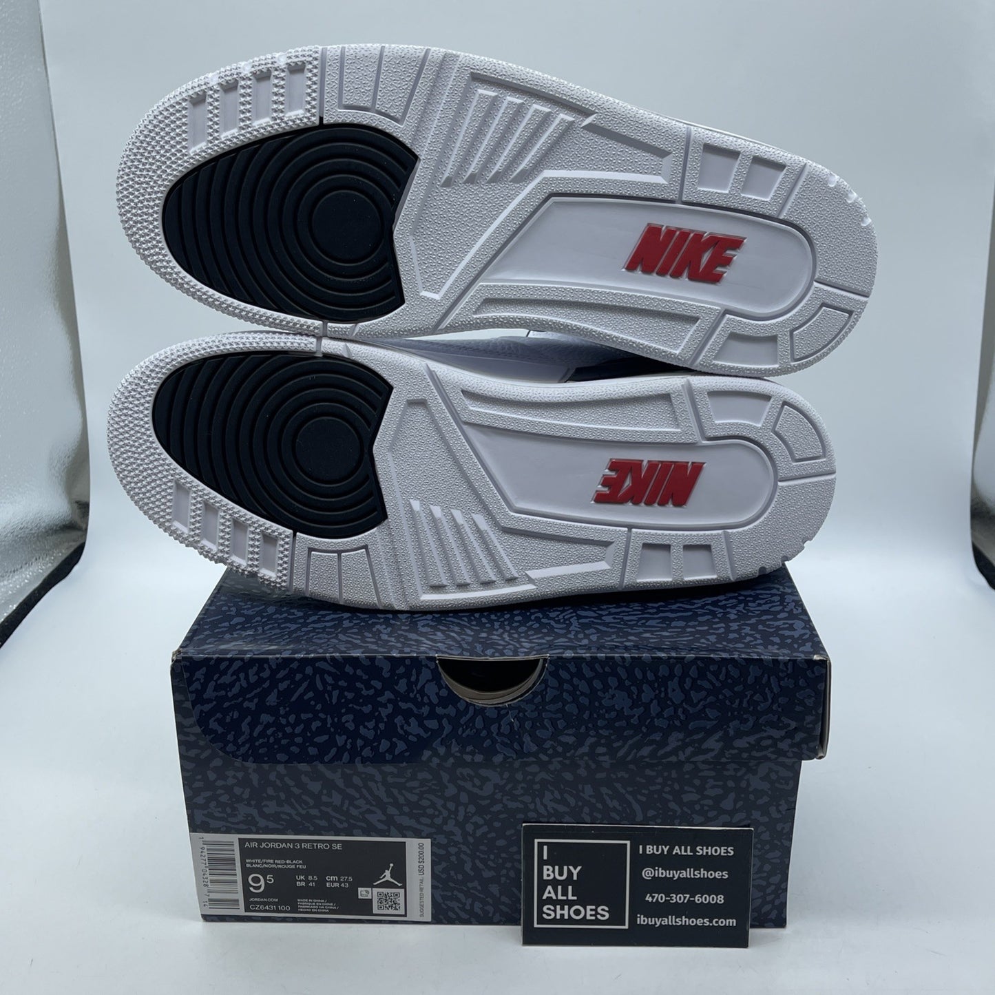 Size 9.5 - Jordan 3 Retro Denim SE Fire Red White Grey Leather (CZ6431-100)