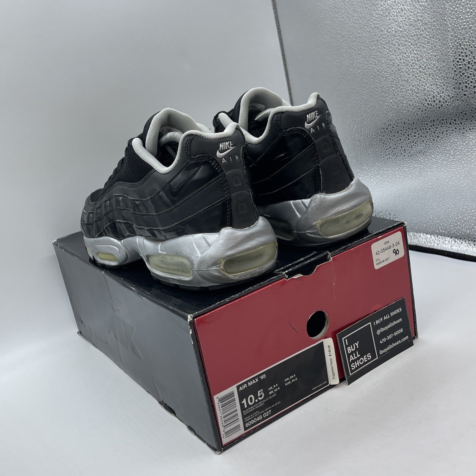 Size 10.5 - Nike Air Max 95 Black Silver Leather (609048-027)