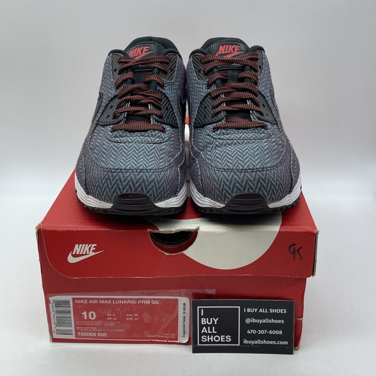 Size 10 - Nike Air Max Lunar90 Premium Suit & Tie Red Blue Leather (705068-600)