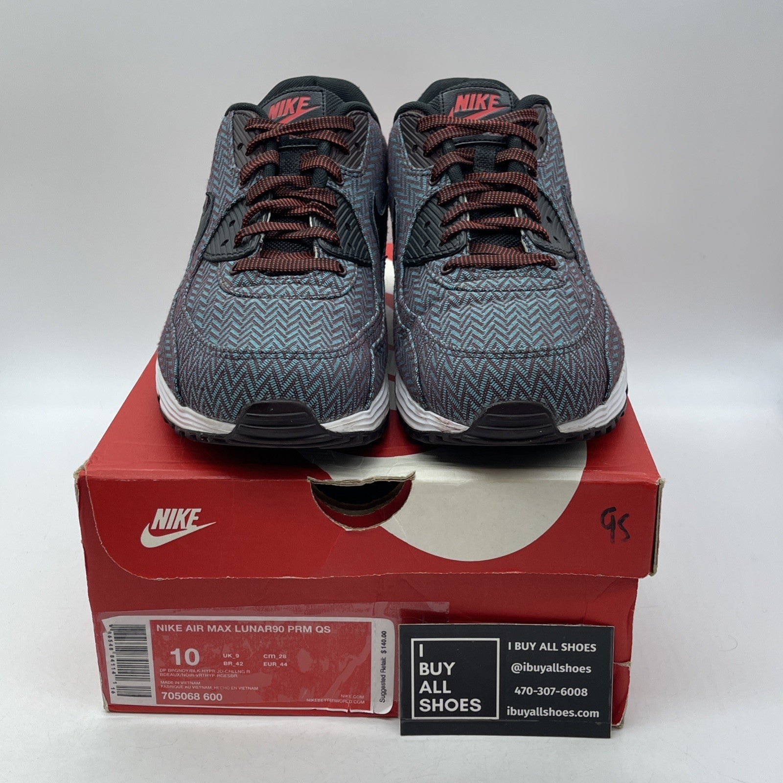 Size 10 - Nike Air Max Lunar90 Premium Suit & Tie Red Blue Leather (705068-600)