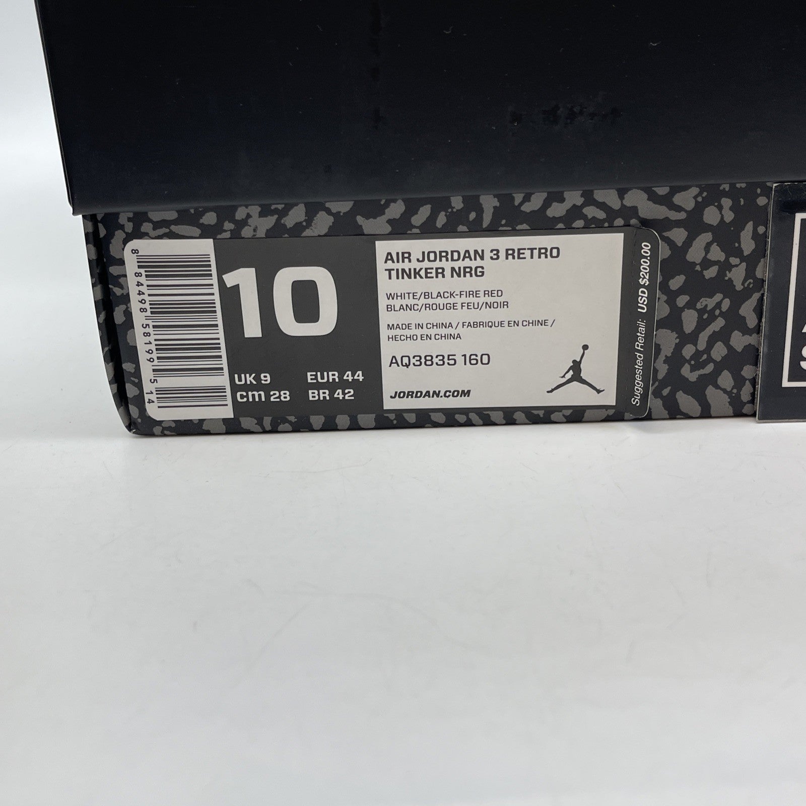 Size 10 - Jordan 3 Retro NRG Tinker 2018 White Black Suede (AQ3835-160)