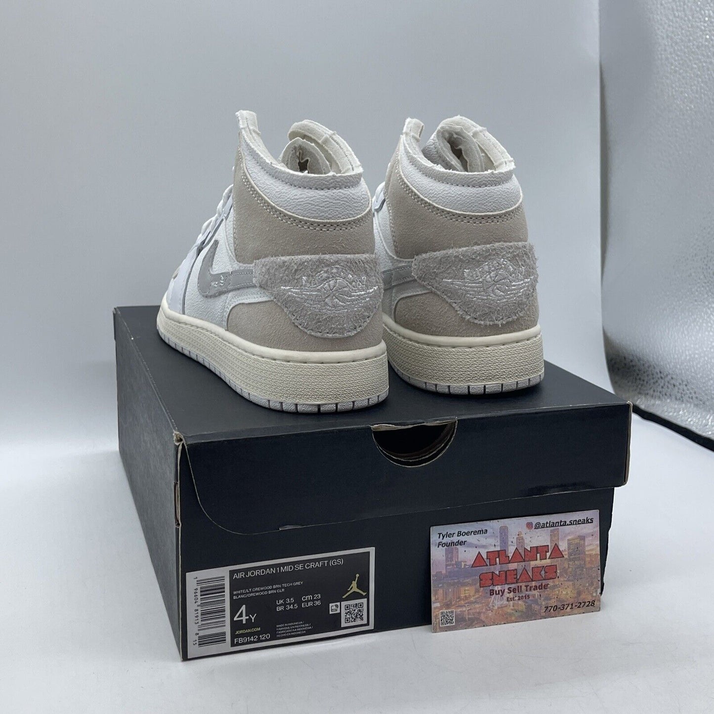 Size 4Y - Air Jordan 1 Mid Craft SE White Brown Gray Suede Leather (FB9142-120)