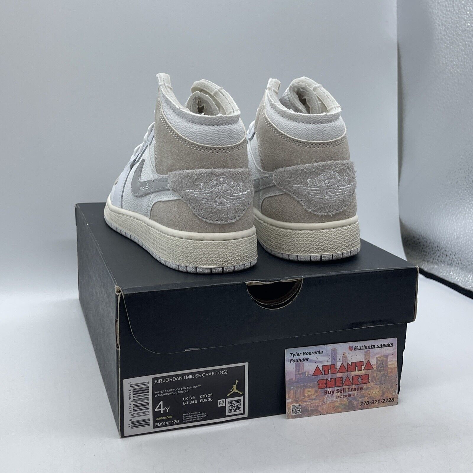 Size 4Y - Air Jordan 1 Mid Craft SE White Brown Gray Suede Leather (FB9142-120)