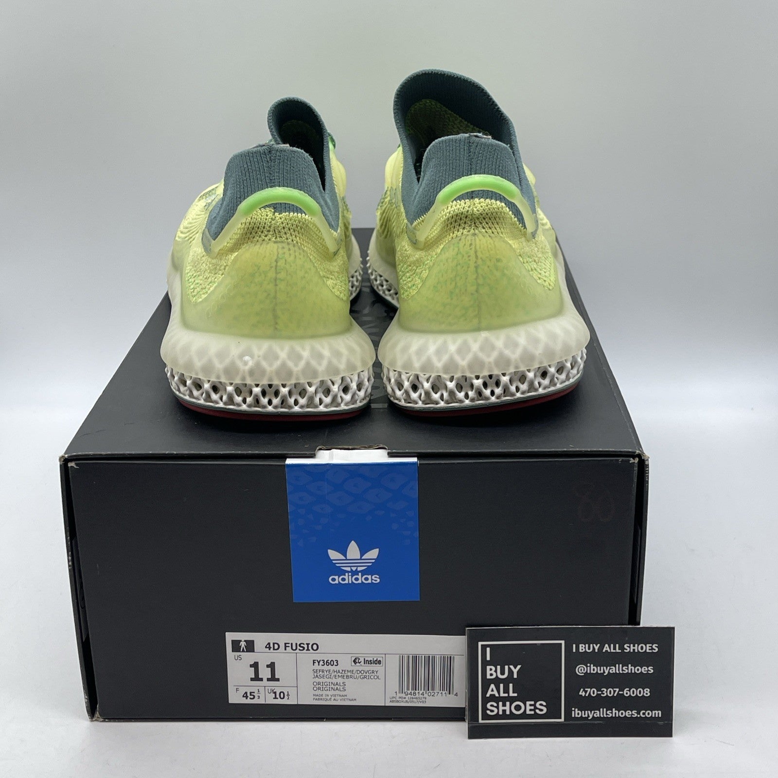 Size 11 - adidas 4D Fusio Semi Frozen Yellow Green White Suede (FY3603)