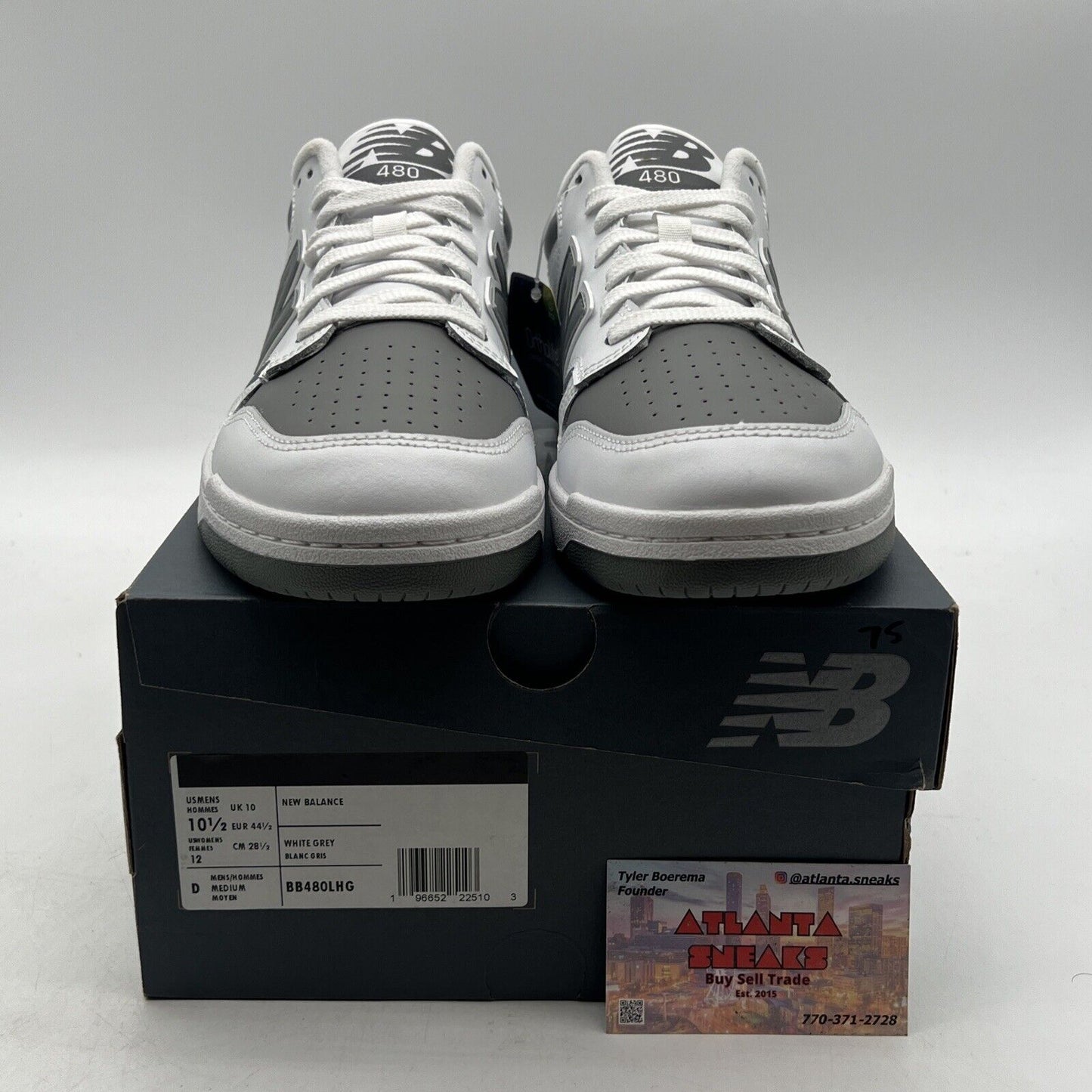 Size 10.5 - New Balance BB480 Sneakers (BB480LHG) White/Harbor Grey