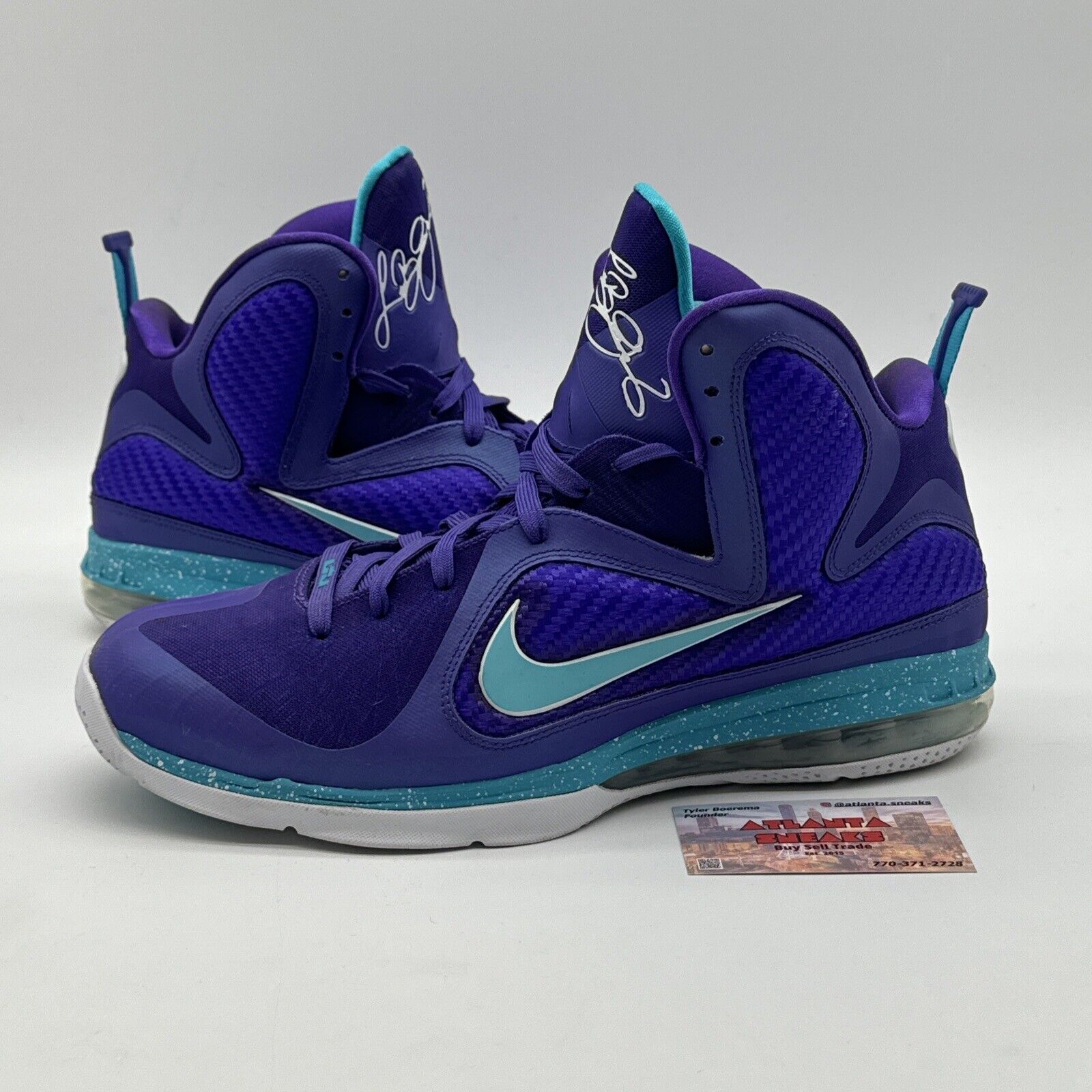 Size 13 - Nike LeBron 9 Summit Lake Hornets 2012 Purple Unc Blue Carbon Fiber