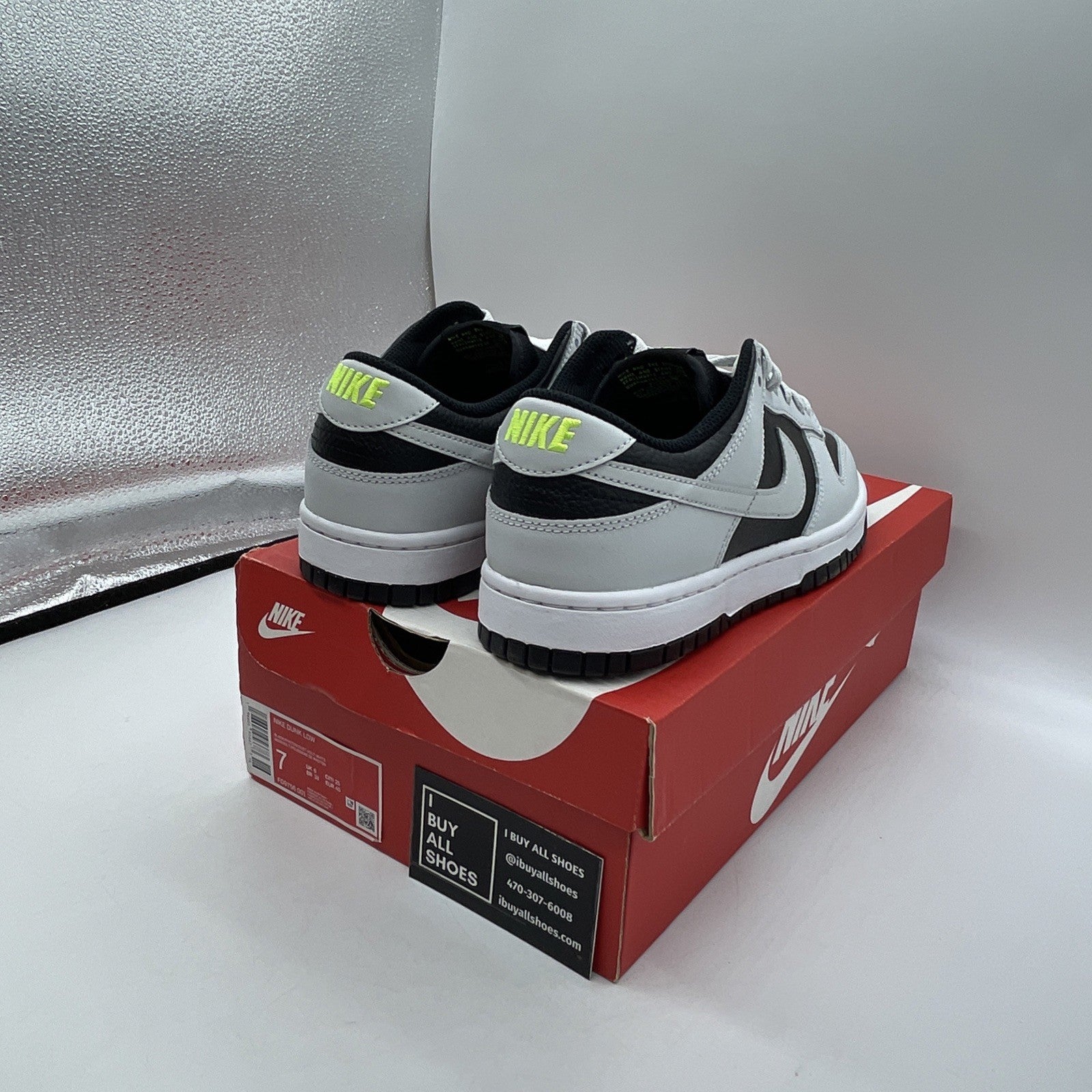 Size 7 - Nike Dunk Low Reverse Panda Neon Black Grey Leather (FD9756-001)