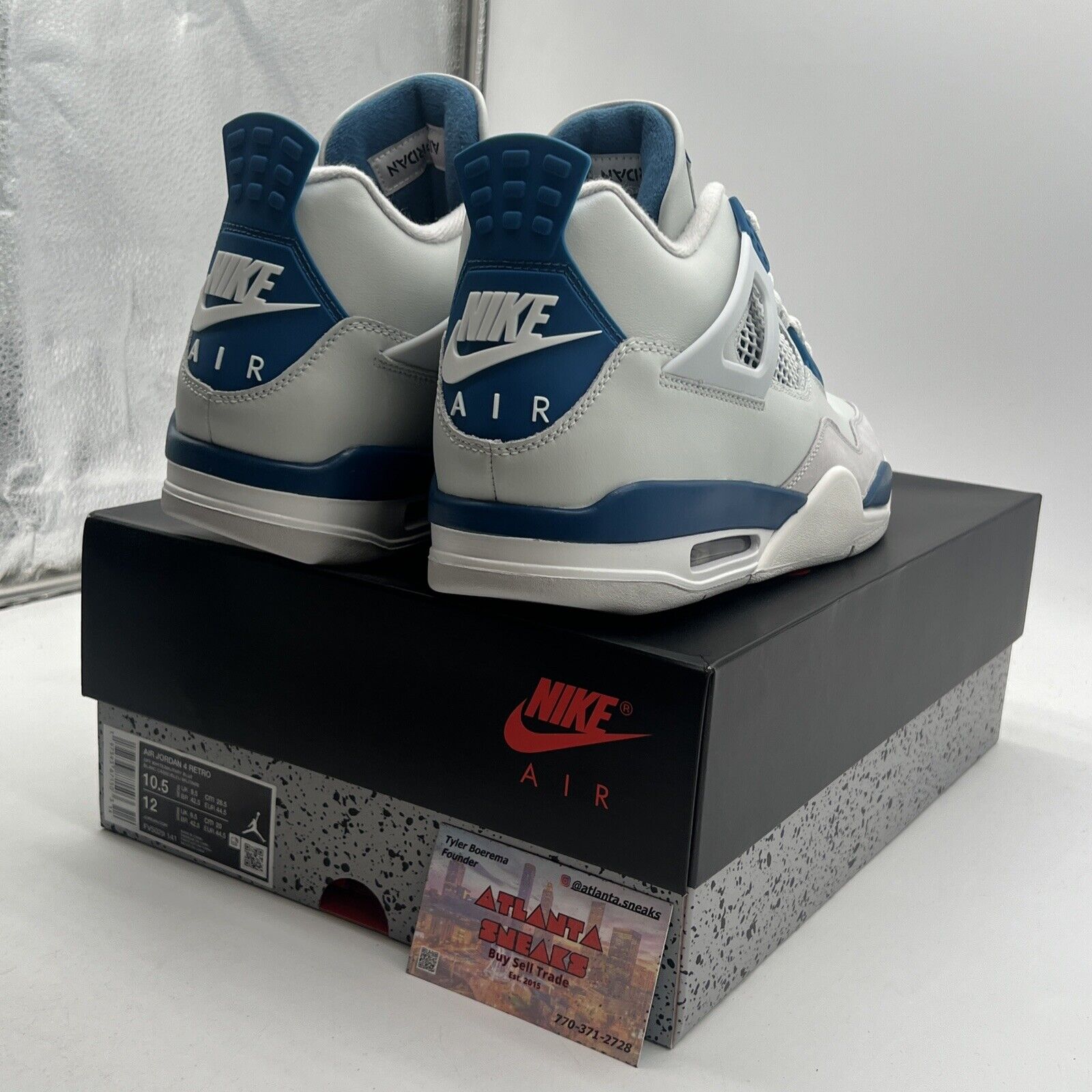 Size 10.5 - Air Jordan 4 Retro 2024 Military Blue (FV5029-141).