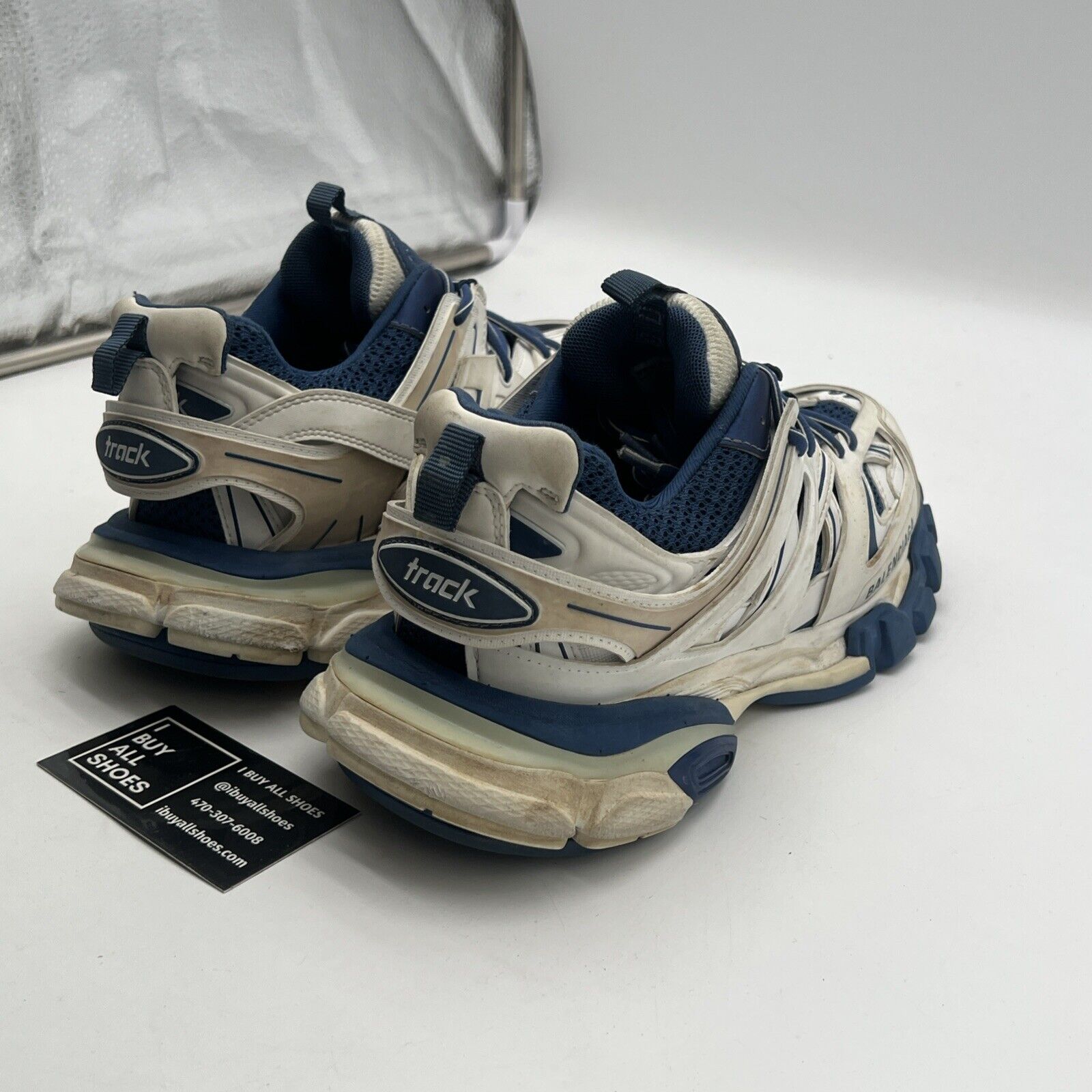 Size 10W-Balenciaga Track Sneaker Blue White Distressed Platform Flat Trainer 40