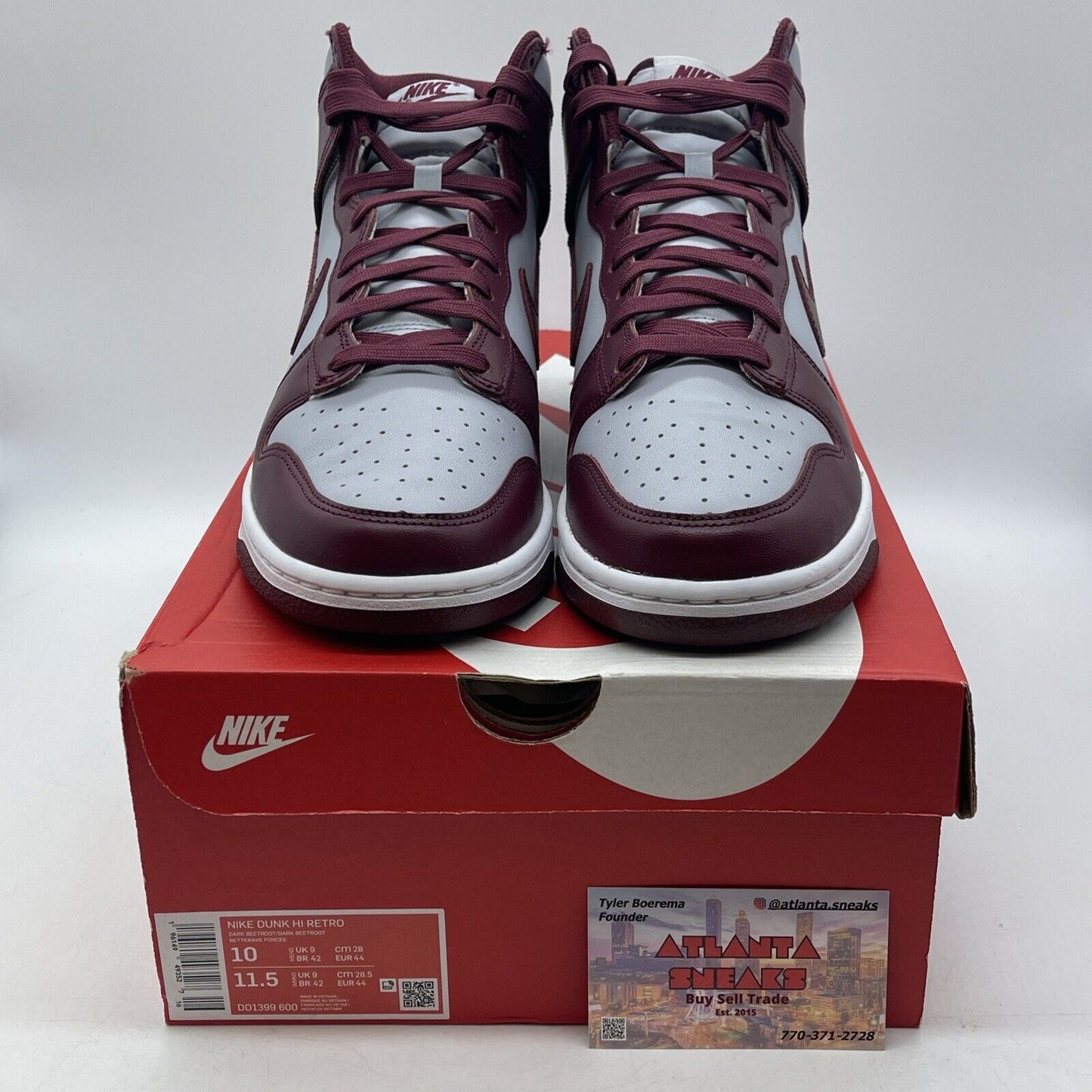 Size 10 - Nike Dunk High Dark Beetroot Burgundy White Grey Leather (DD1399-600)