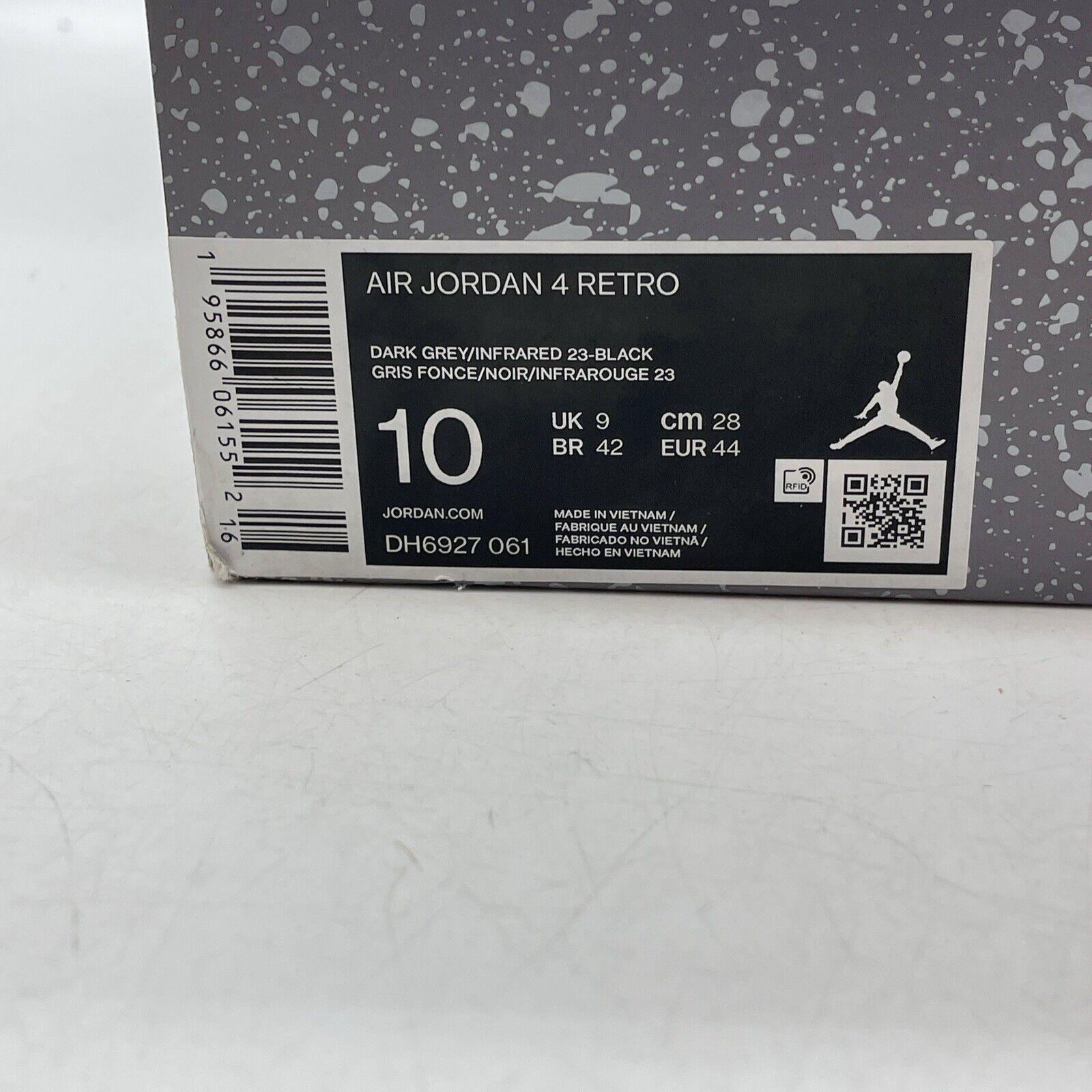 Size 10 - Jordan 4 Retro Mid Infrared White Grey Black White Suede (DH6927-061)