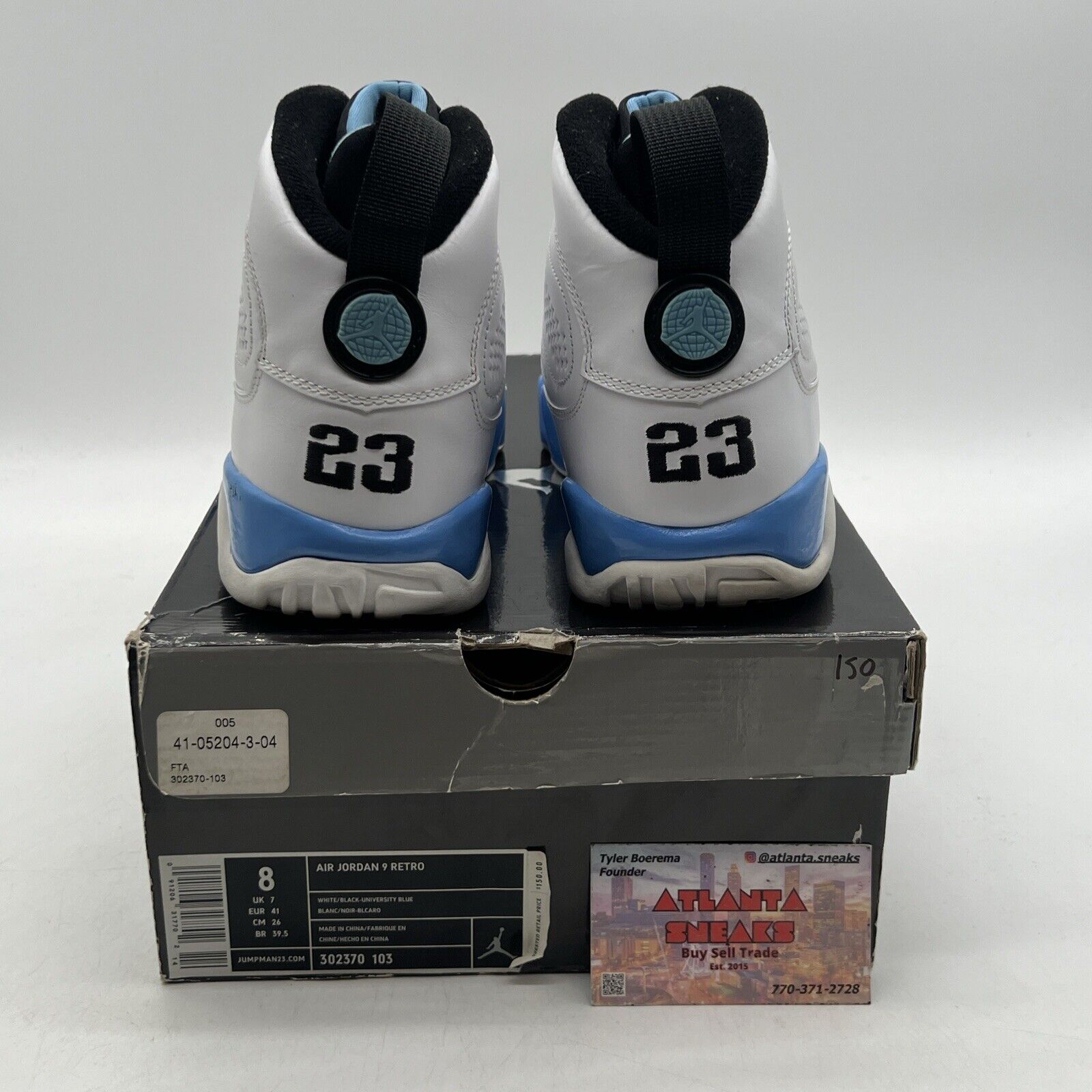 Size 8 - Air Jordan 9 Retro 2010 Powder Blue Black White Leather (302370-103)