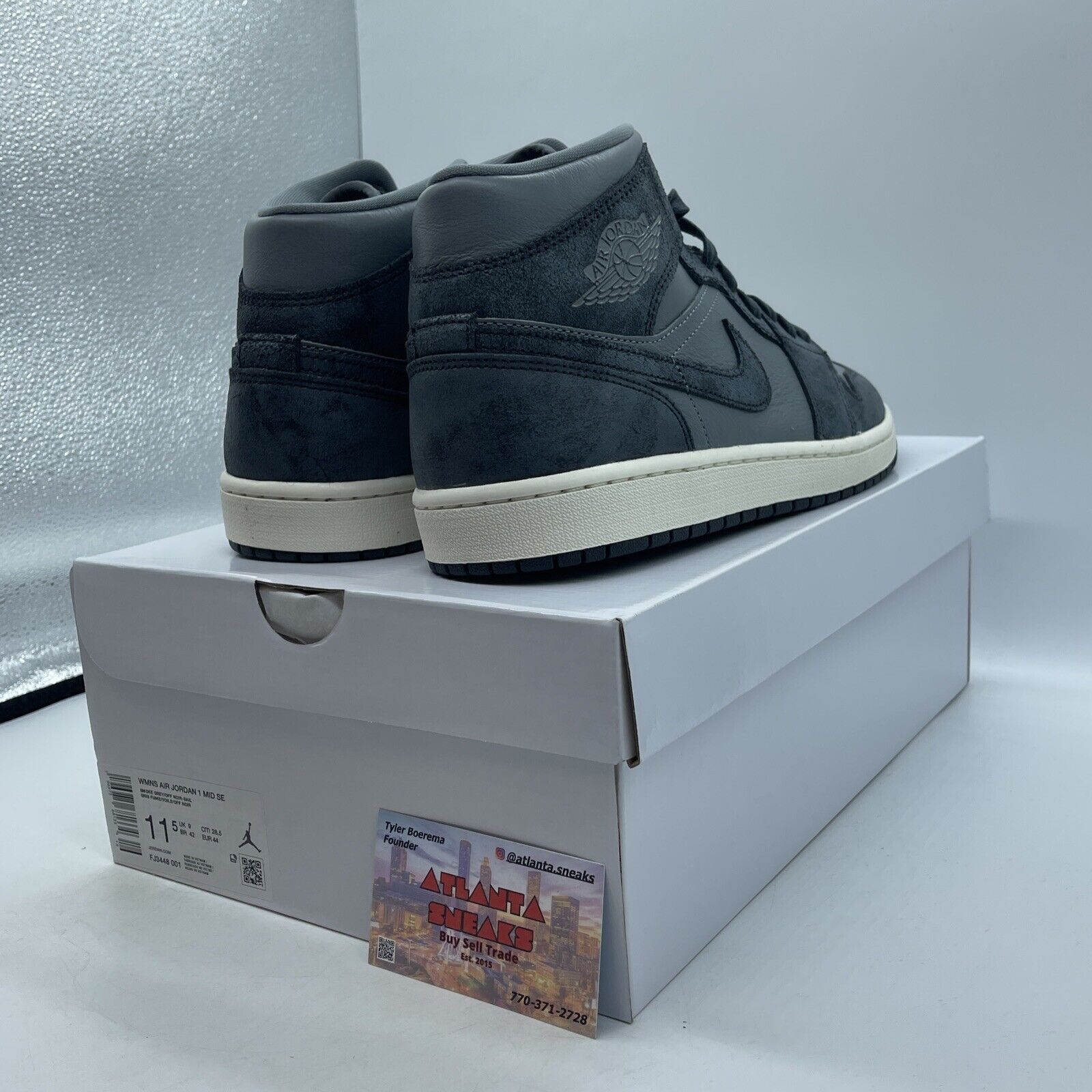 Size 11.5 -  Air Jordan 1 mid Distressed Smoke Grey White Suede (Fj3448-001)