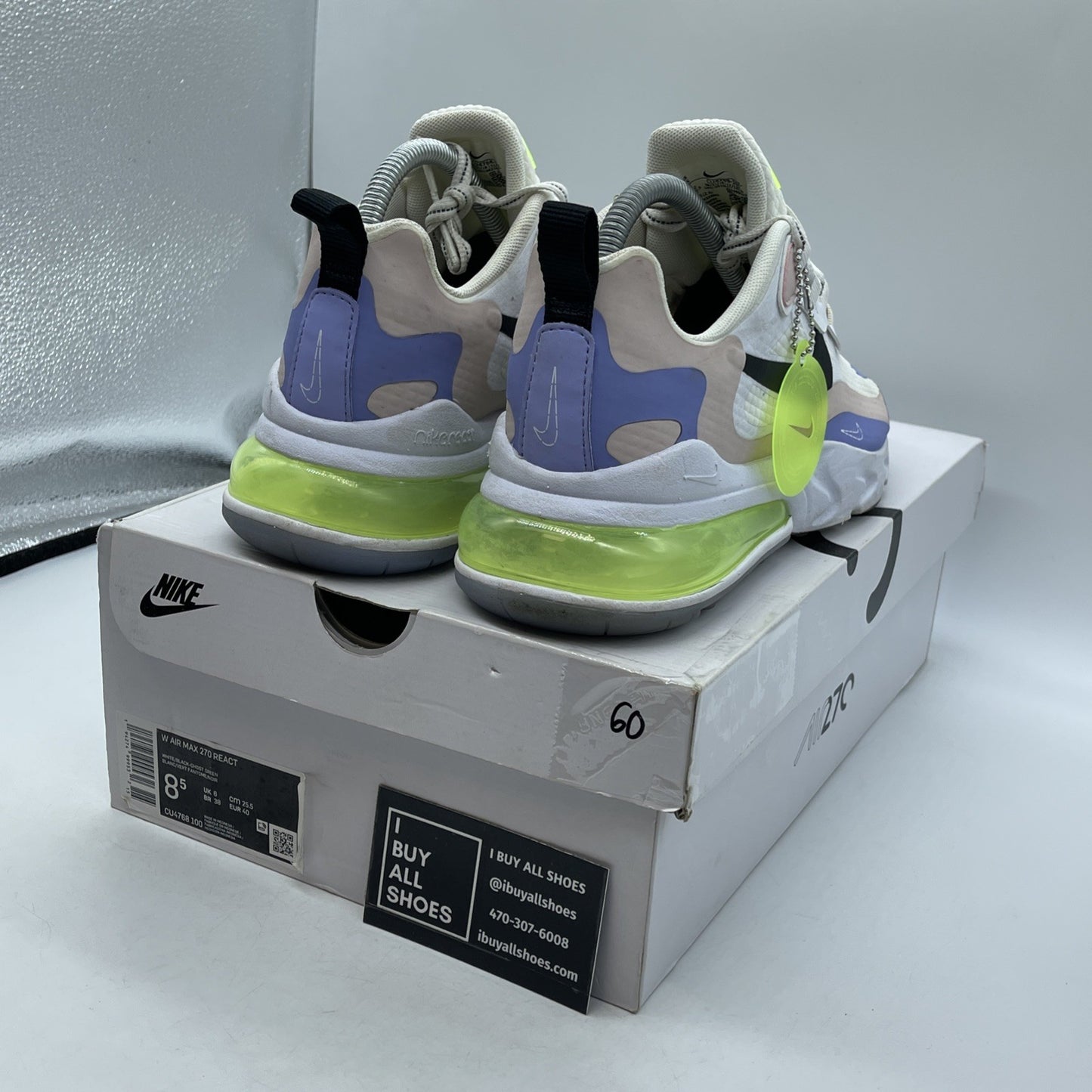 Size 8.5W - Nike Air Max 270 React White Ghost Green Suede Leather (CU4768-100)