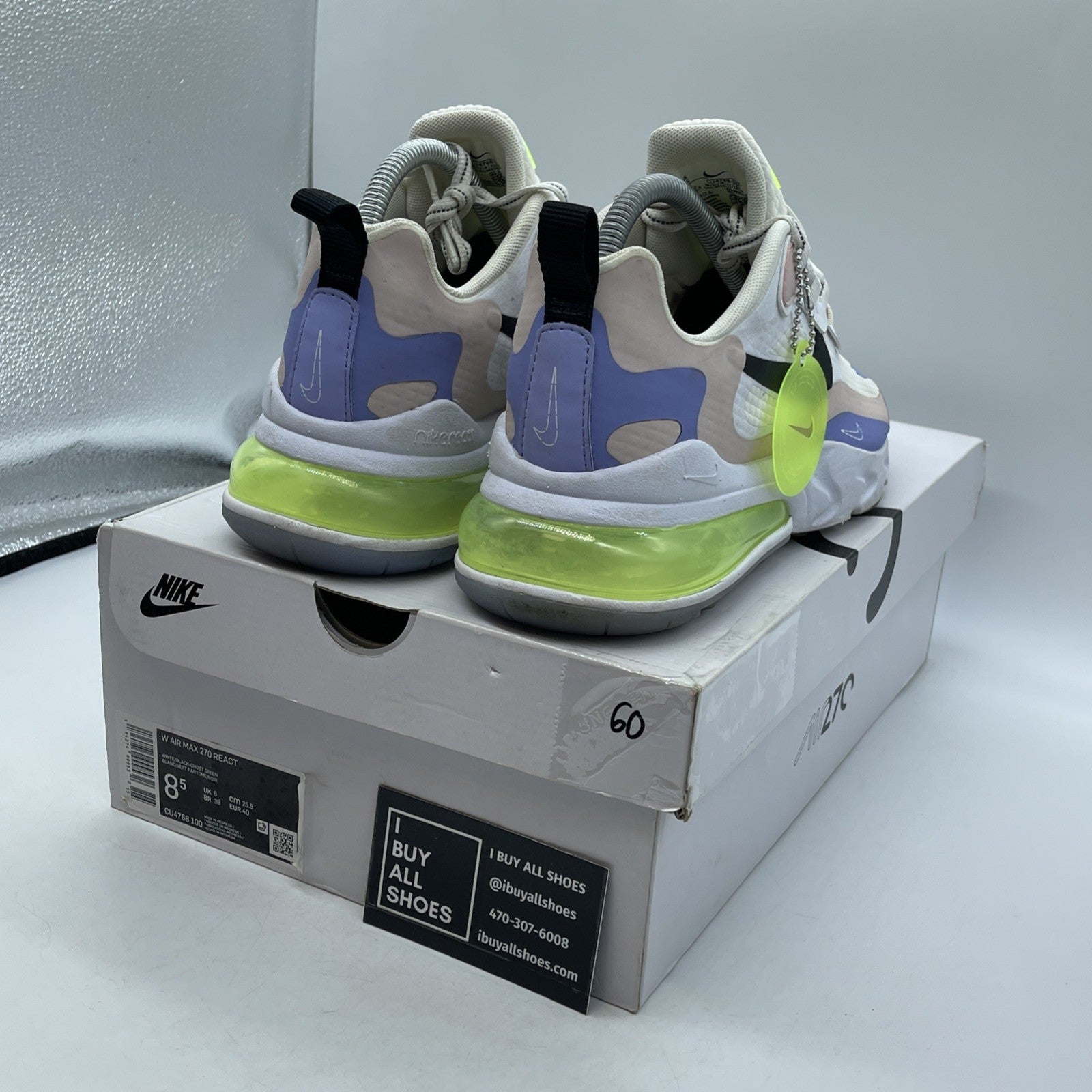 Size 8.5W - Nike Air Max 270 React White Ghost Green Suede Leather (CU4768-100)