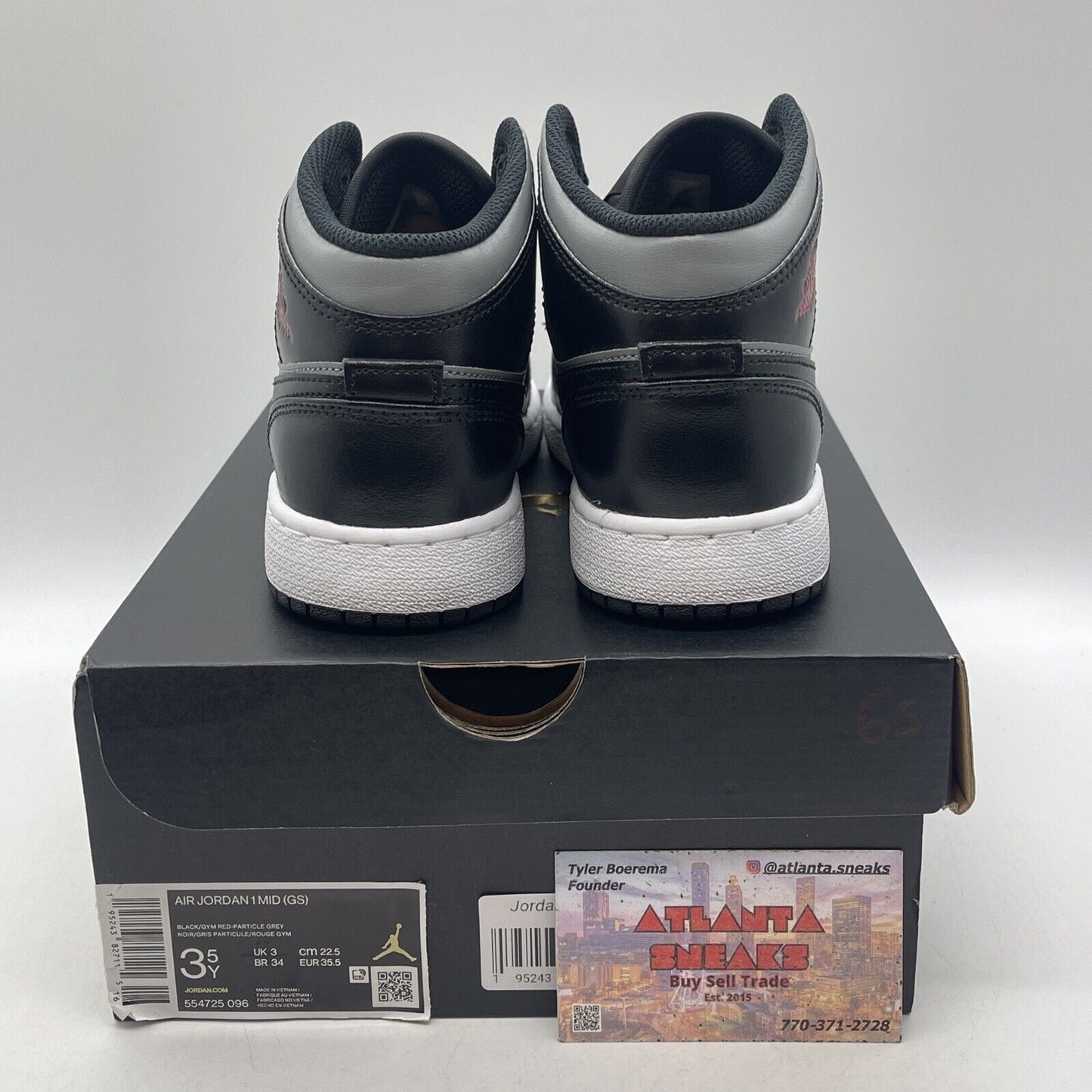 Size 3.5Y - Jordan 1 Mid Black Shadow Grey White Leather (554725-096)