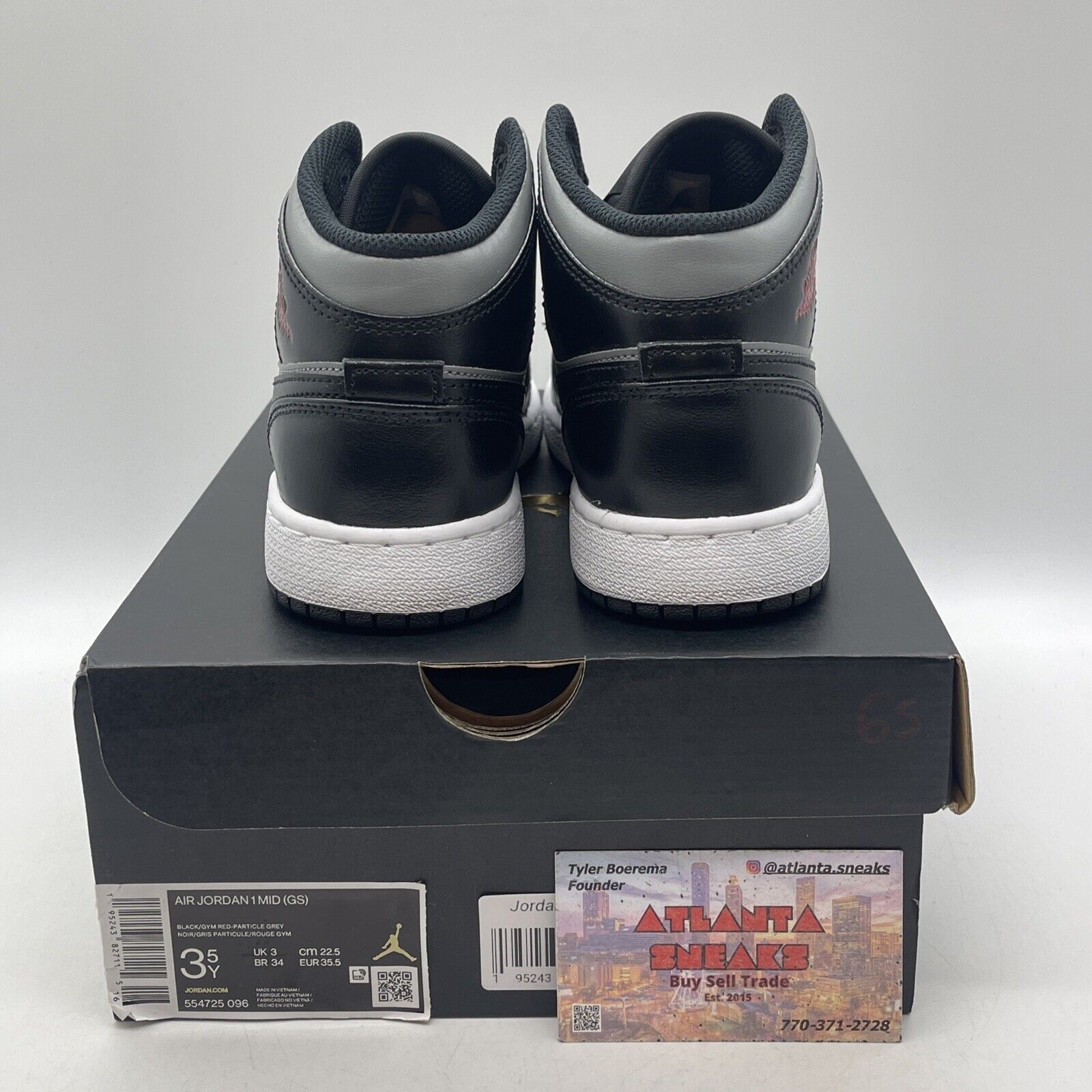 Size 3.5Y - Jordan 1 Mid Black Shadow Grey White Leather (554725-096)
