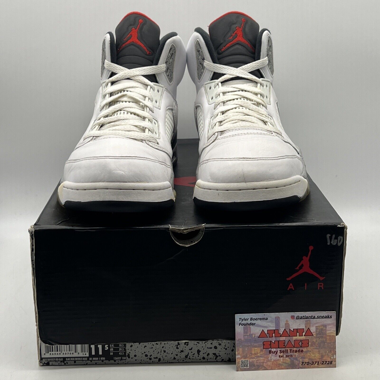 Size 11.5 - Air Jordan 5 Retro White Cement Black Red White Leather (136027-104)