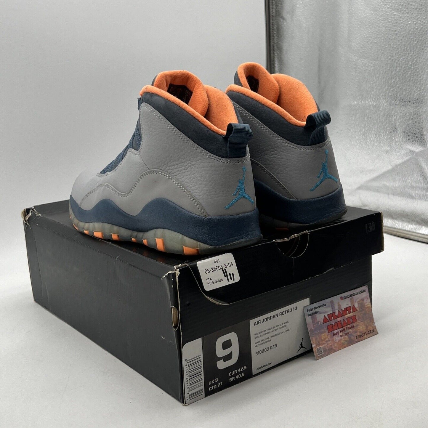 Size 9 - Air Jordan 10 Retro Bobcats Grey Orange Blue Leather (310805-026)