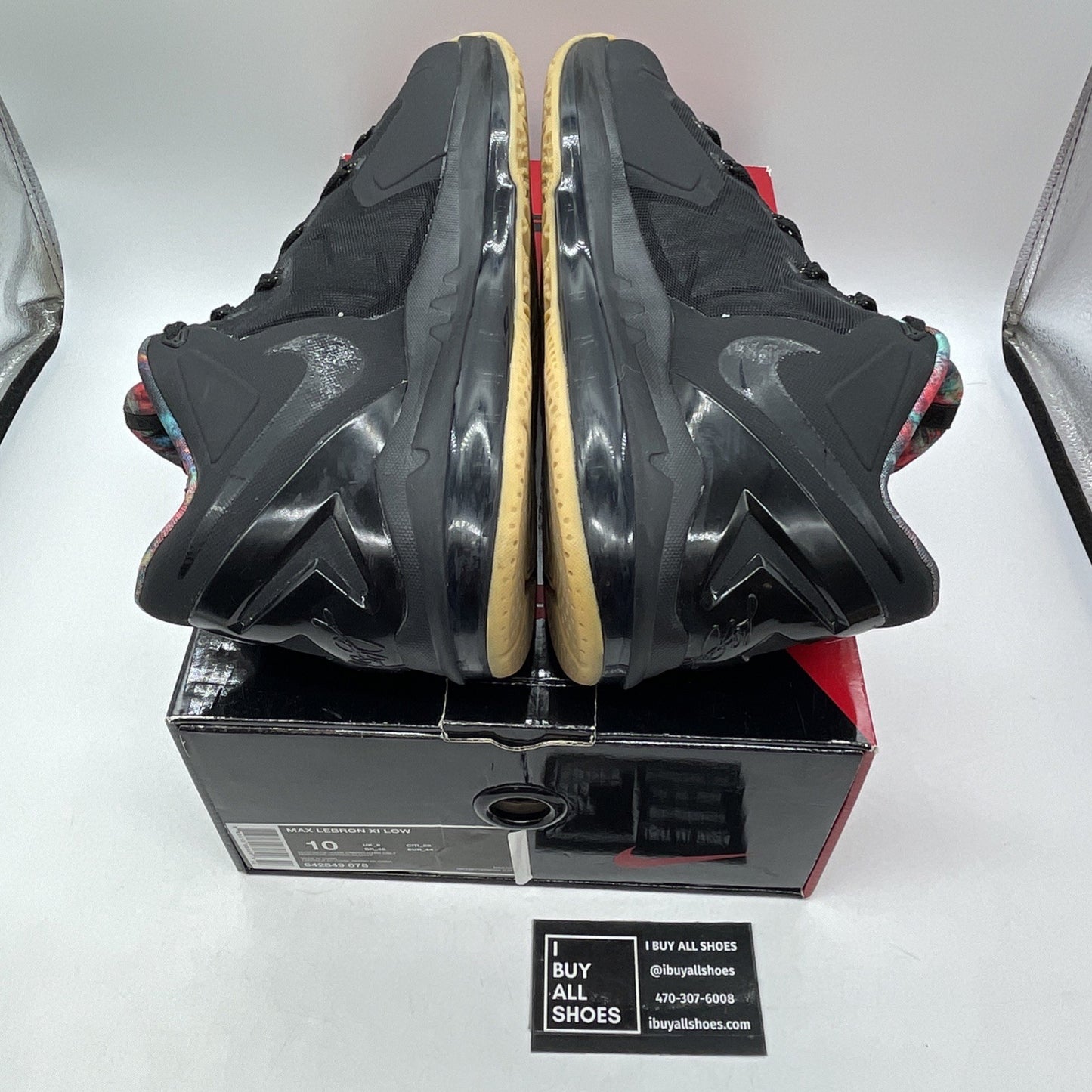 Size 10 - Nike Max LeBron 11 Low Gum Black Leather (642849-078)