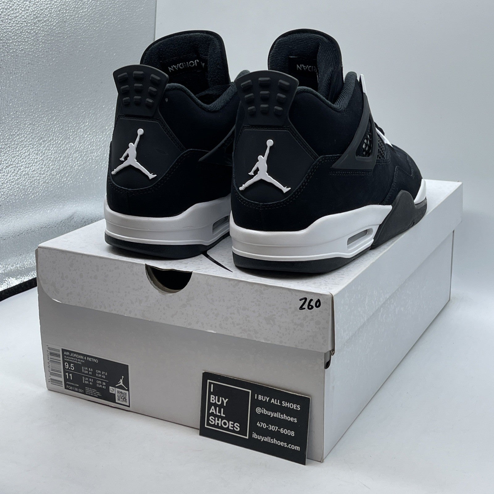 Size 9.5 - Air Jordan 4 Retro White Thunder Black Suede (FQ8138-001)