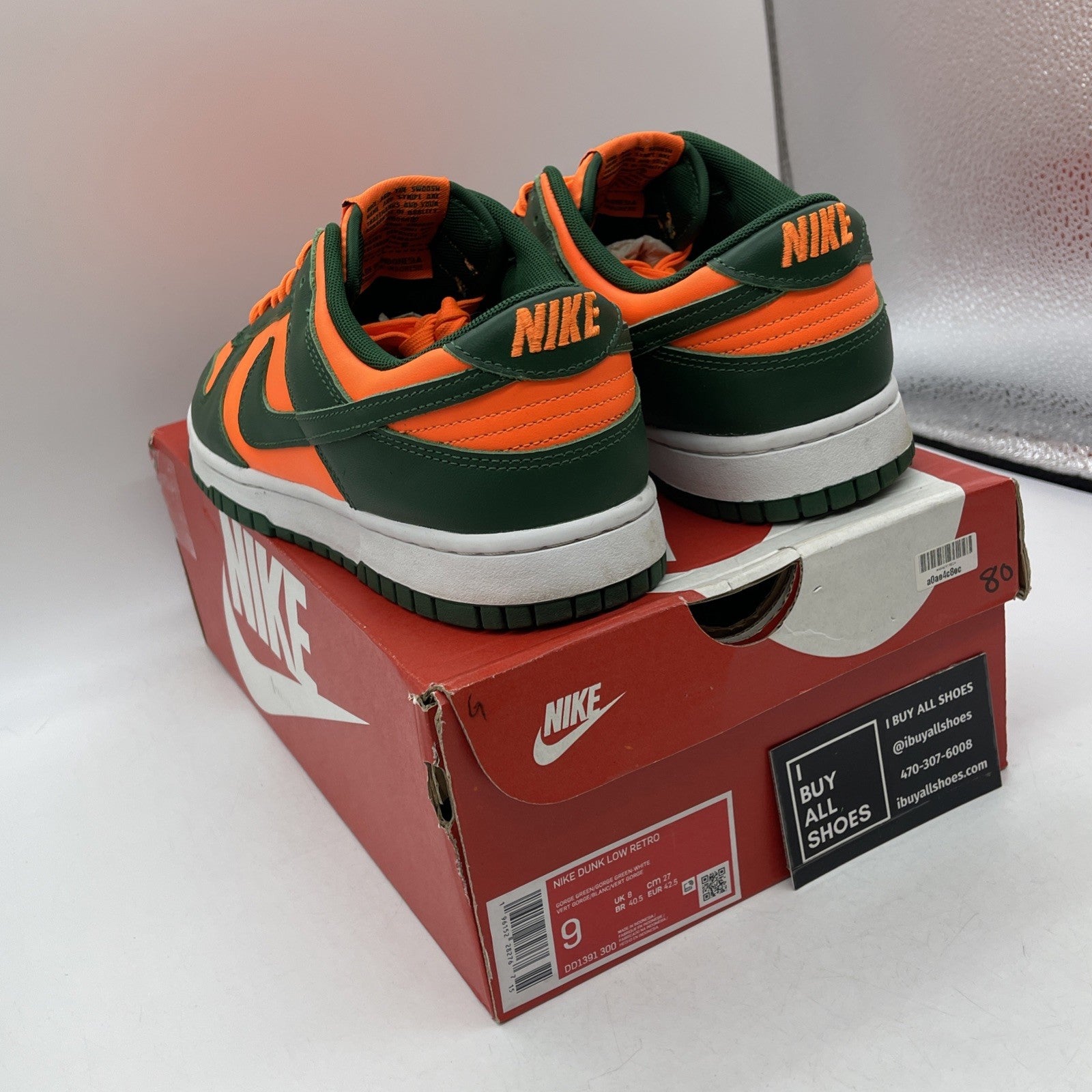 Size 9 - Nike Dunk Low Miami Hurricanes Green Orange Leather (DD1391-300)
