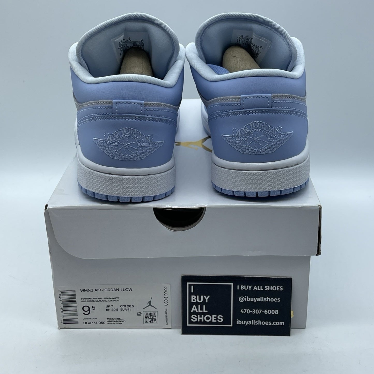 Size 9.5 - Air Jordan 1 Low 'Aluminum' Grey Blue Suede Leather (DC0774-050)