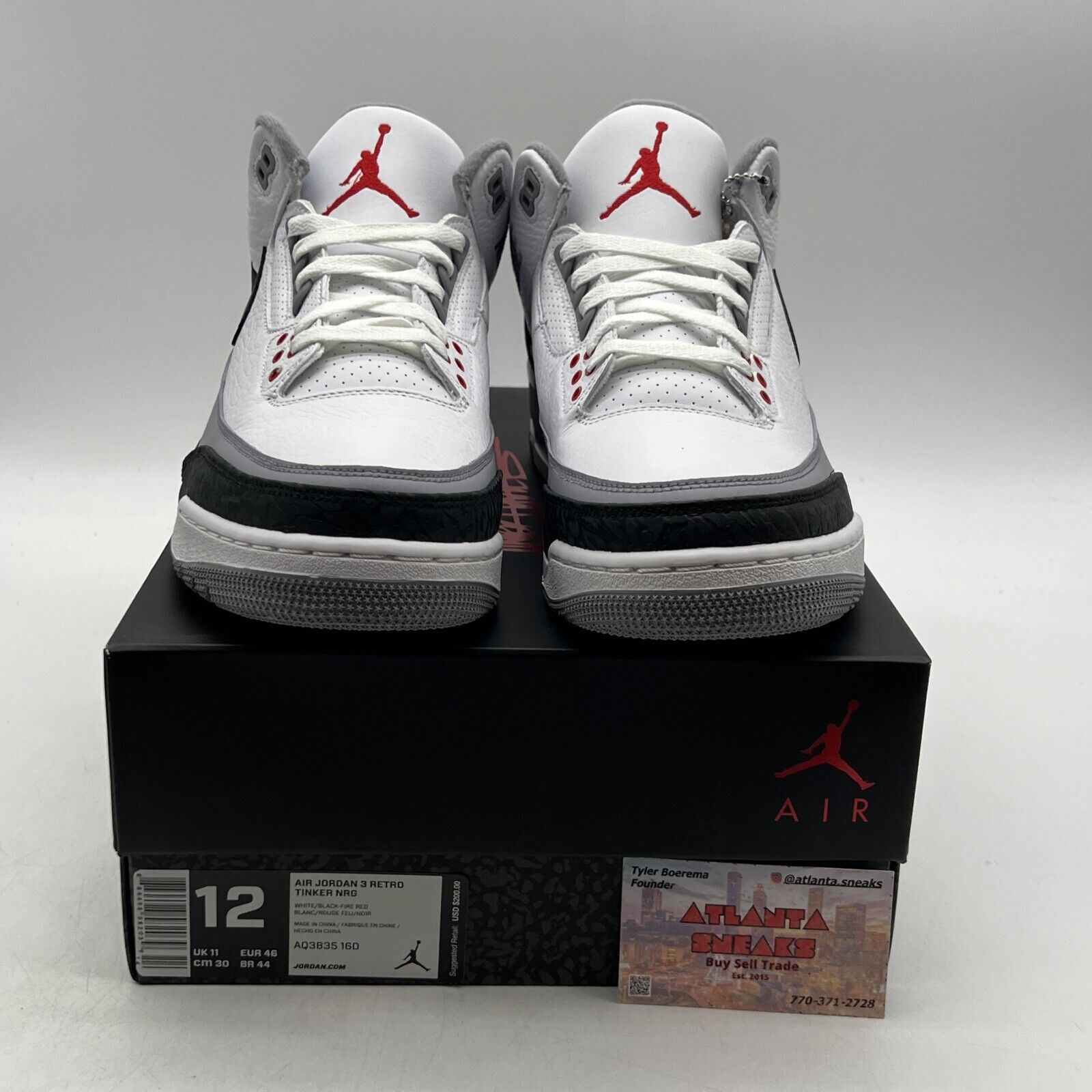 Size 12 - Jordan 3 Retro NRG Tinker 2018 White Black Red Leather (AQ3835-160)