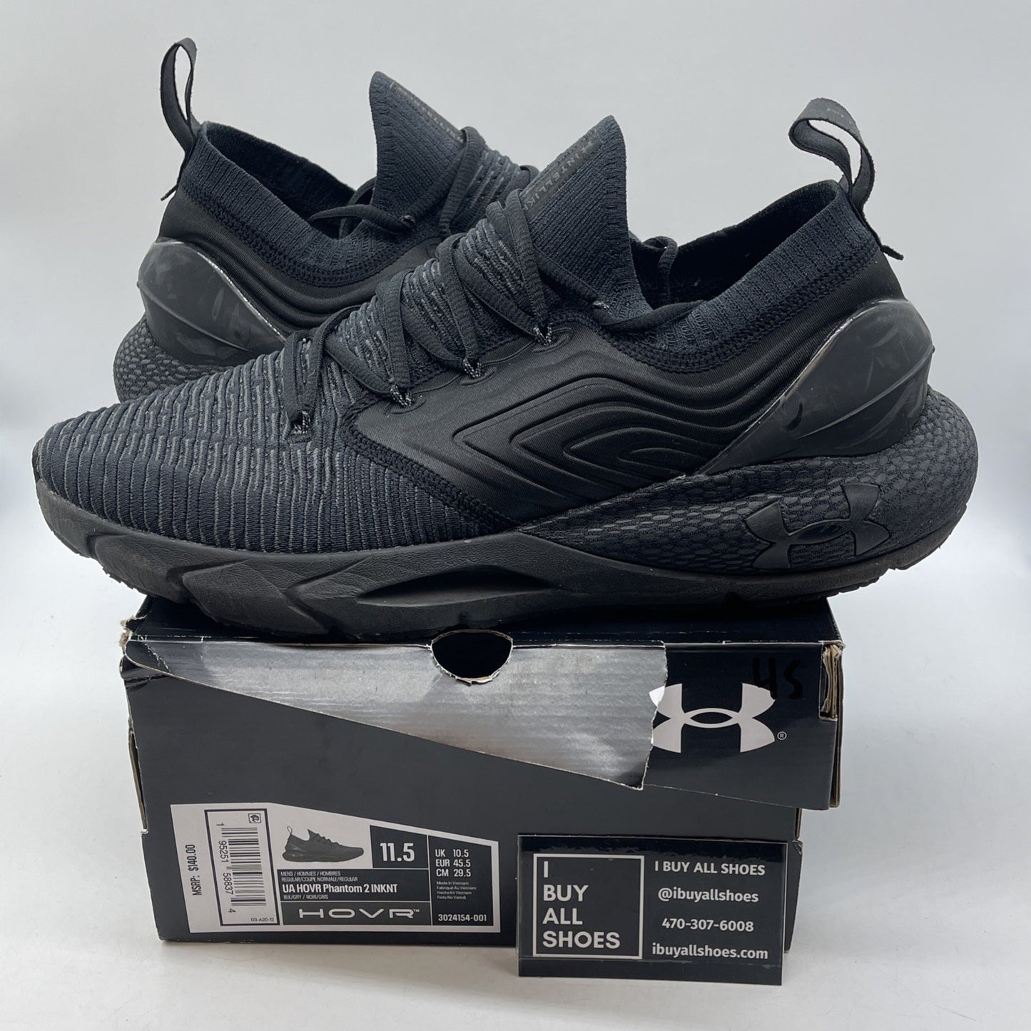 Size 11.5 - Under Armour HOVR Phantom 2 IntelliKnit Black Suede (3024154-001)