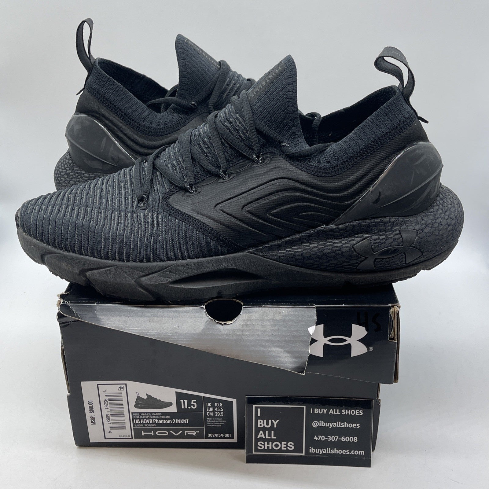 Size 11.5 - Under Armour HOVR Phantom 2 IntelliKnit Black Suede (3024154-001)