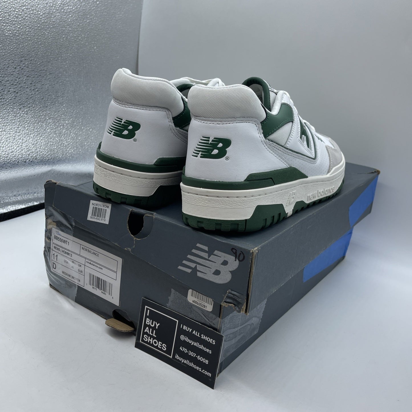 Size 10 - New Balance 550 White 2021 Green Grey Suede Leather (BB550WT1)