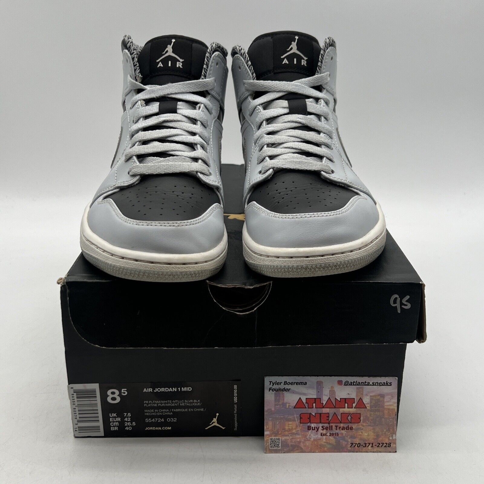 Size 8.5 - Air Jordan 1 Retro Mid Wolf Grey Black Leather (554724-032)