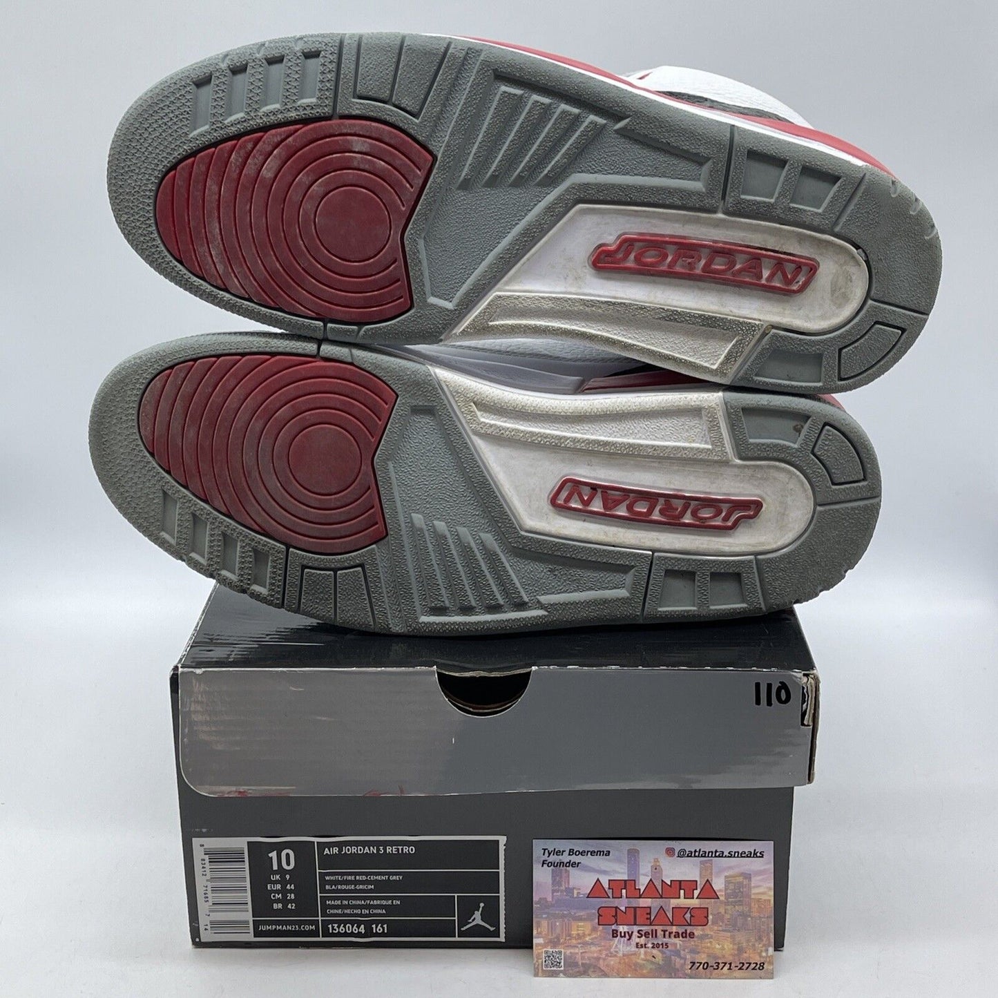 Size 10 - Air Jordan 3 Retro 2007 Fire Red White Leather Grey Suede (136064-161)