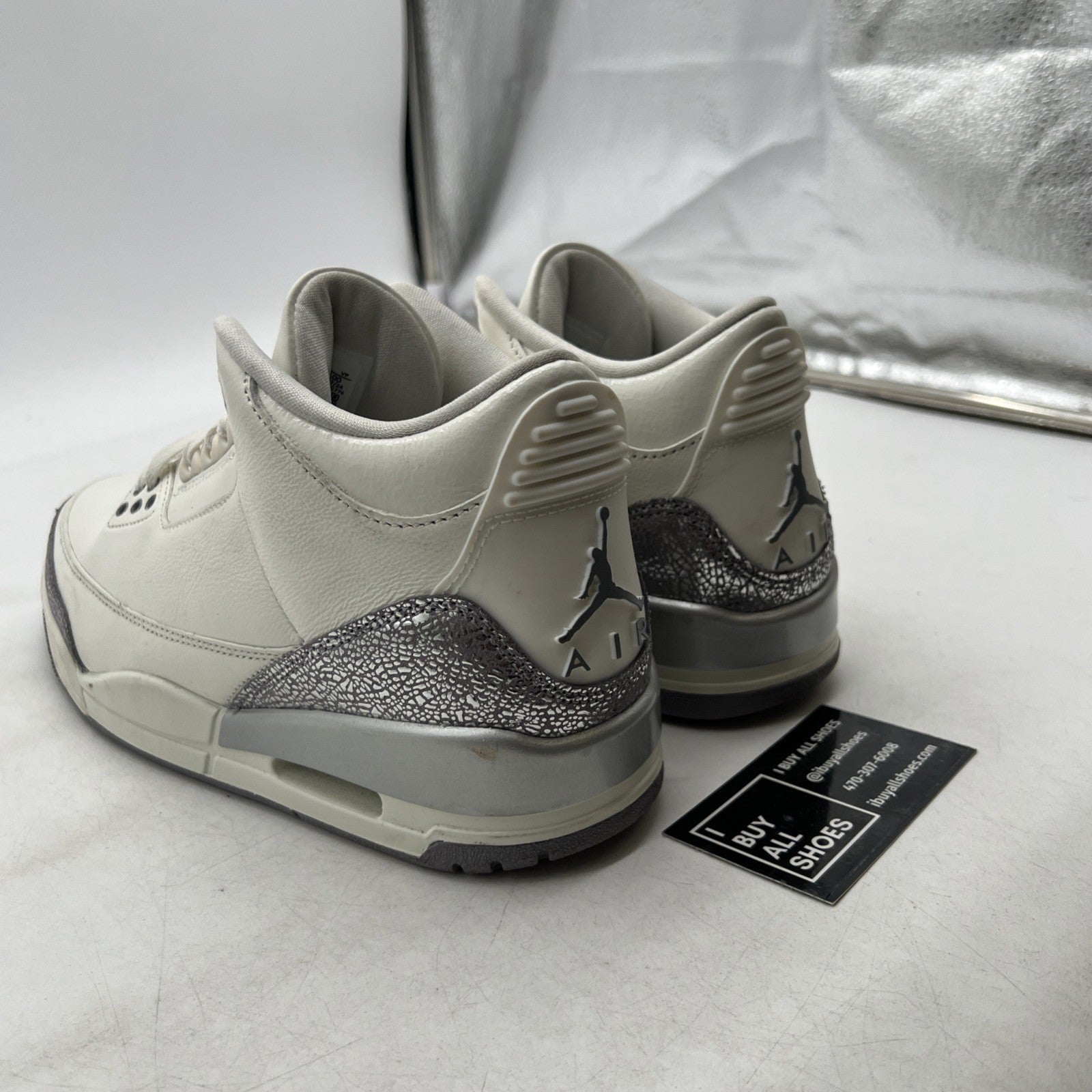 Size 9.5 -Air Jordan 3 Retro Womens Sneakers Basketball Sail Silver (CK9246-100)
