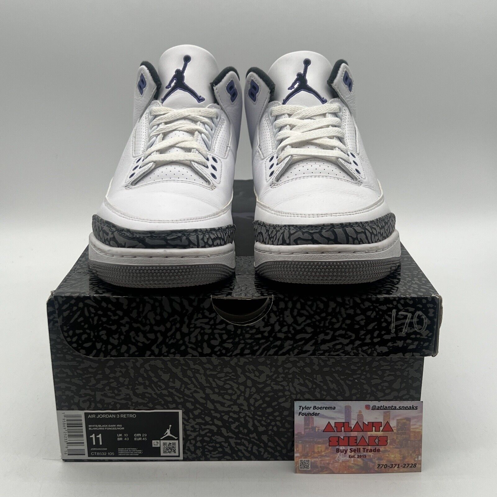 Size 11 - Jordan 3 Retro Mid Dark Iris White Black Leather Purple (CT8532-105)