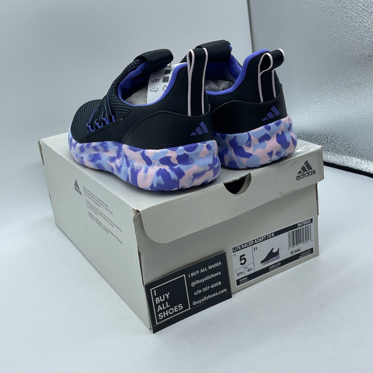 Size 5Y - Adidas Lite Racer Adapt 7.0 Shoes Black Purple Suede  (IH7850)