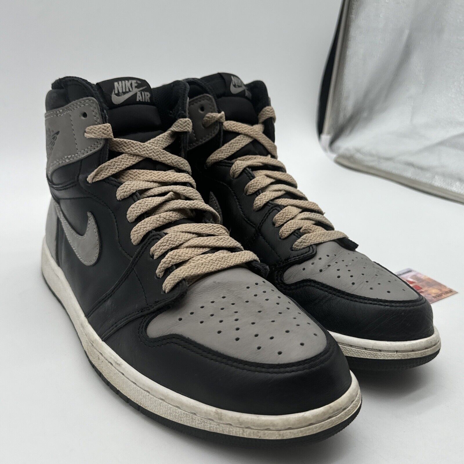 Size 11 - Jordan 1 Retro OG High Shadow Black Grey Premium Leather Cream Laces
