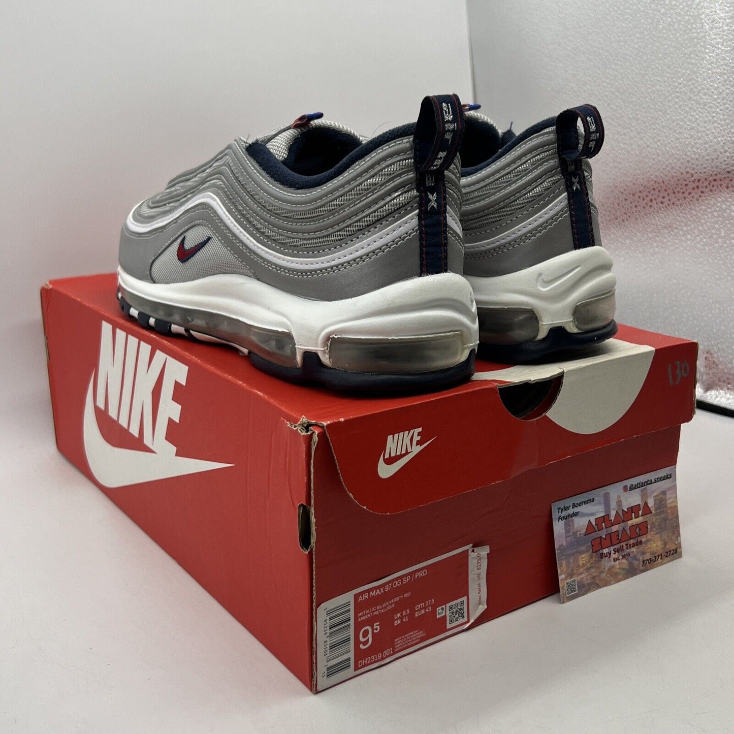 Size 9.5 - Nike Air Max 97 OG SP Puerto Rico Silver Red Leather Navy DH2319-001