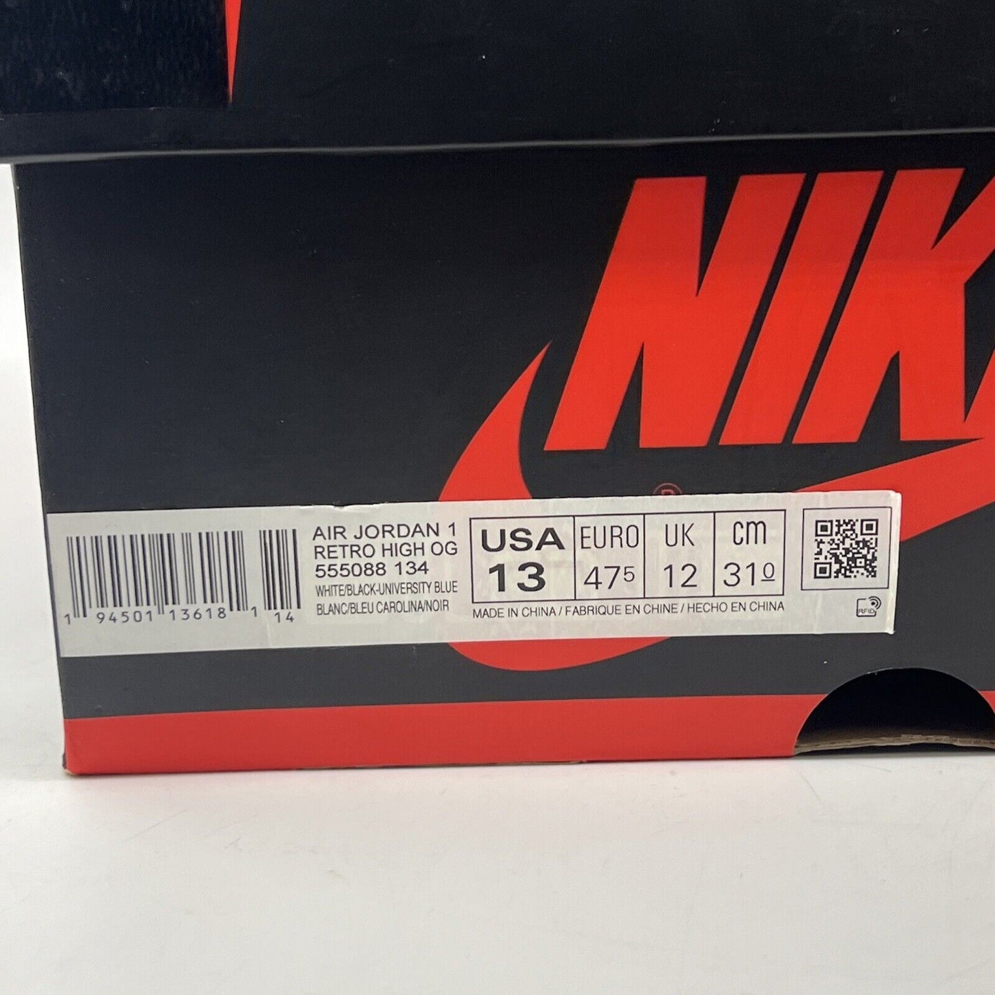 Size 13 - Jordan 1 Retro OG High University Blue Black White Leather 555088-134