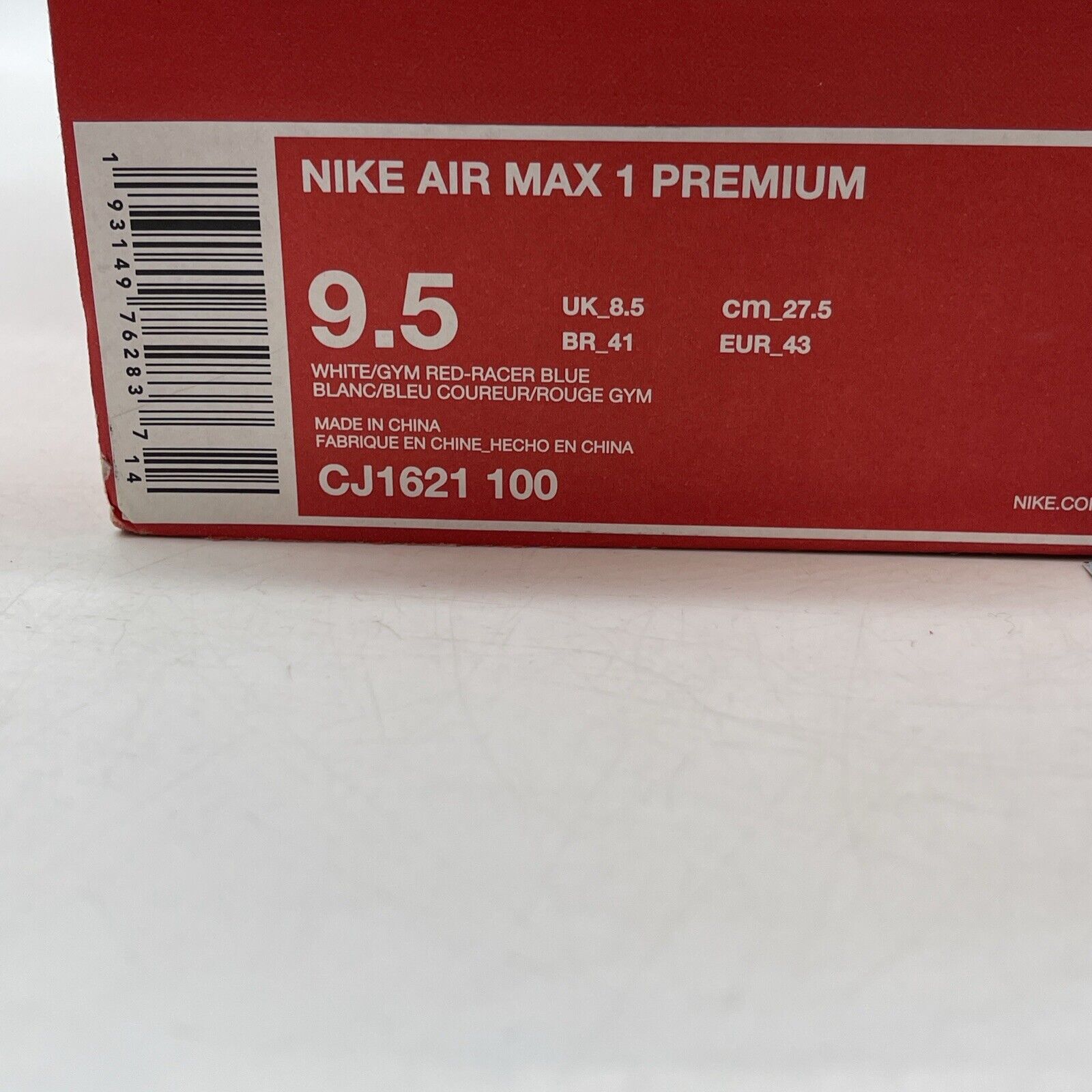 Size 9.5 - Nike Air Max 1 Premium Puerto Rico White Red Blue (CJ1621-100)