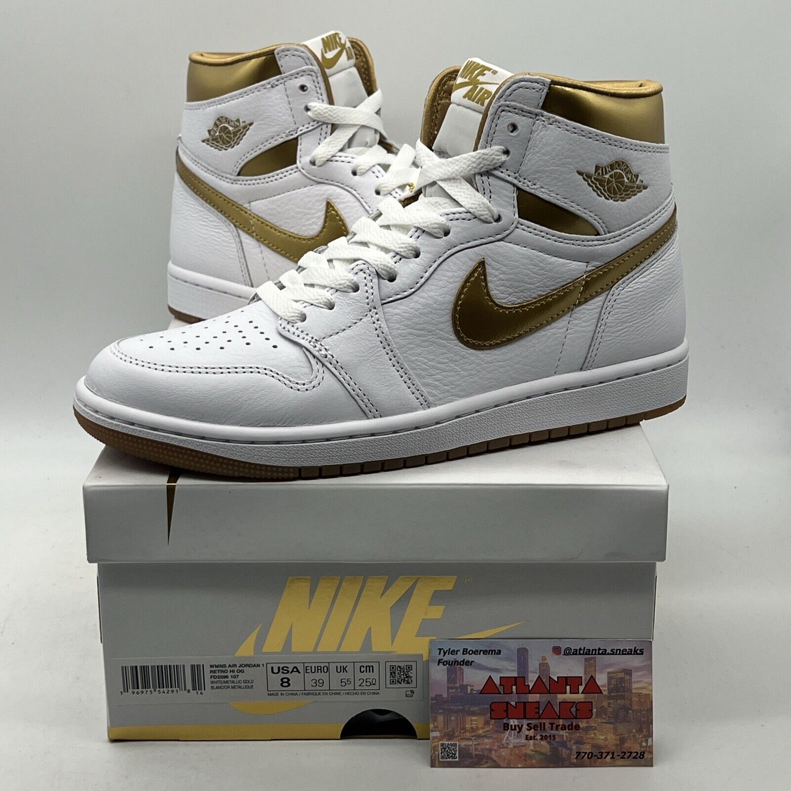 Size 8 - Air Jordan 1 Retro OG High Metallic Gold W White Leather  (FD2596-107)