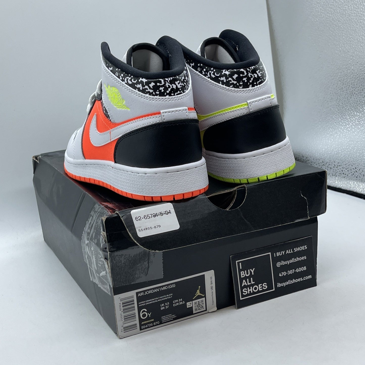Size 6Y (GS) - Jordan 1 Mid Notebook White Orange Black Leather (554725-870)