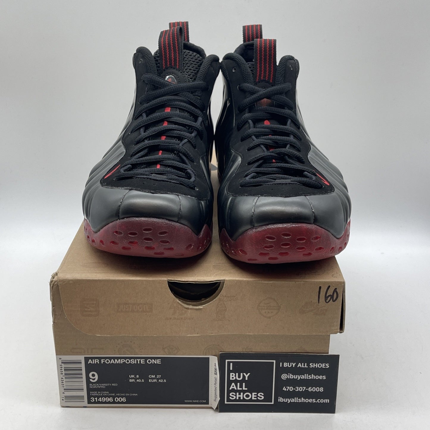 Size 9 - Nike Air Foamposite One 2010 Cough Drop Black Red Leather (314996-006)