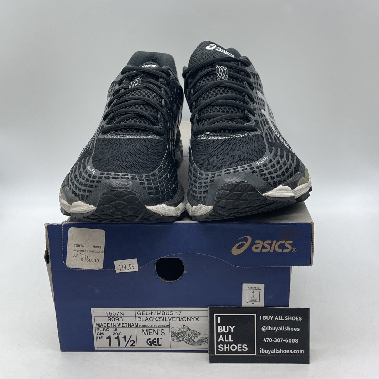 Size 11.5 - ASICS Gel-Nimbus 18 T650N Black Silver