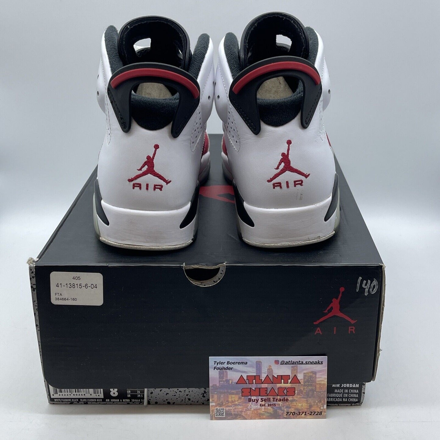 Size 8 - Air Jordan 6 Retro 2014 Carmine White Red Black Leather (384664-160)