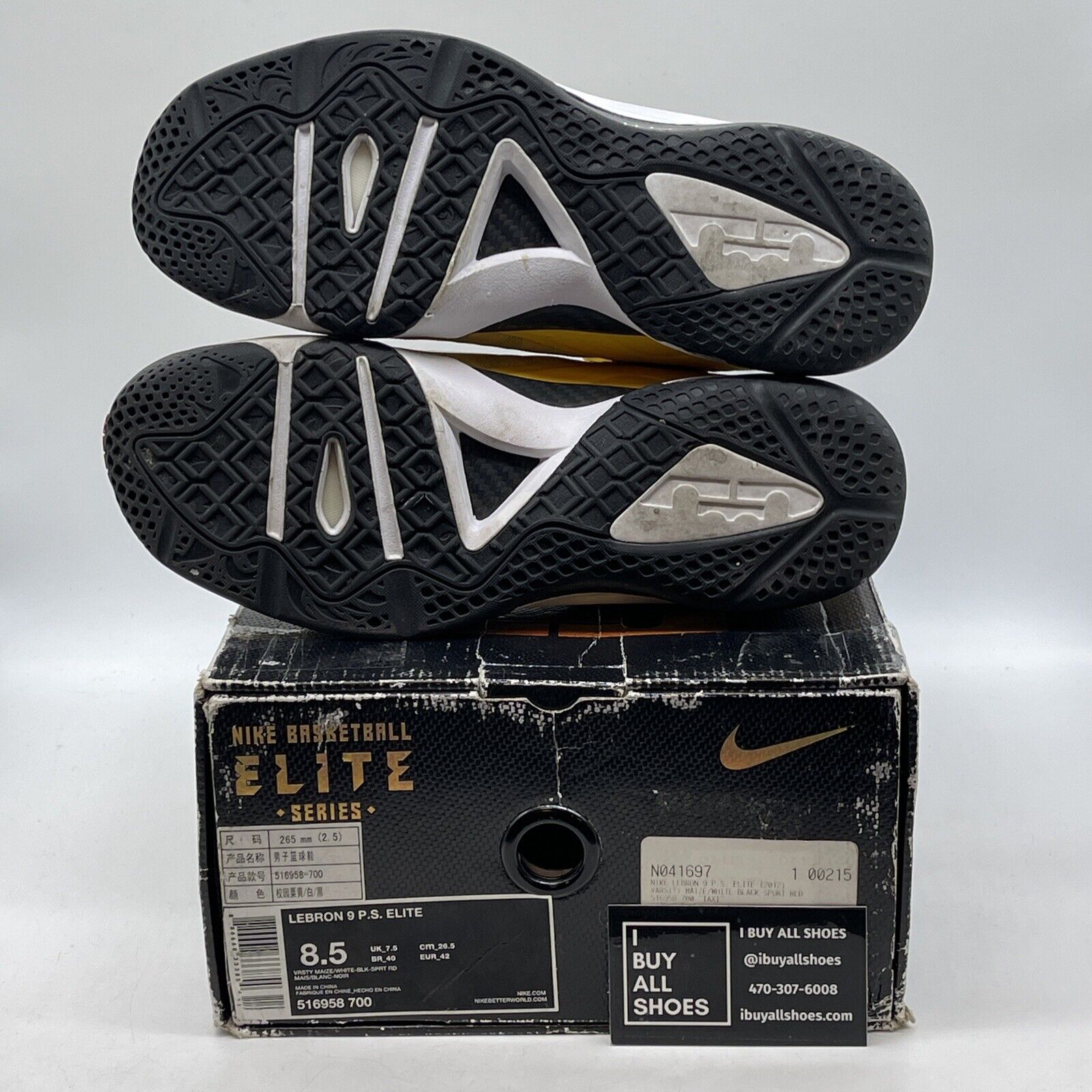Size 8.5 - Nike LeBron 9 P.S. Elite Taxi Yellow White Red Black (516958-700)
