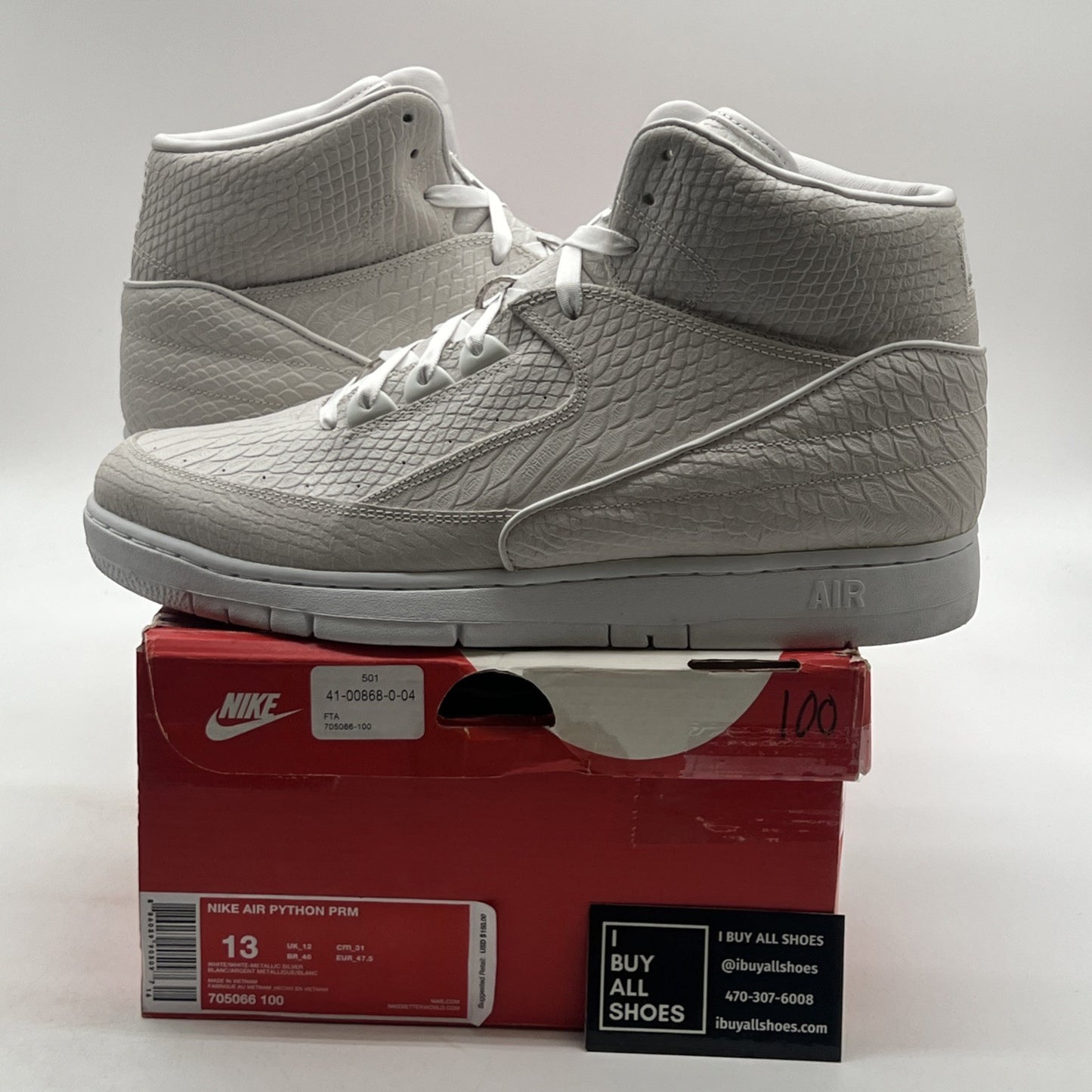 Size 13 - Nike Air Python Premium White Metallic Silver (705066-100)